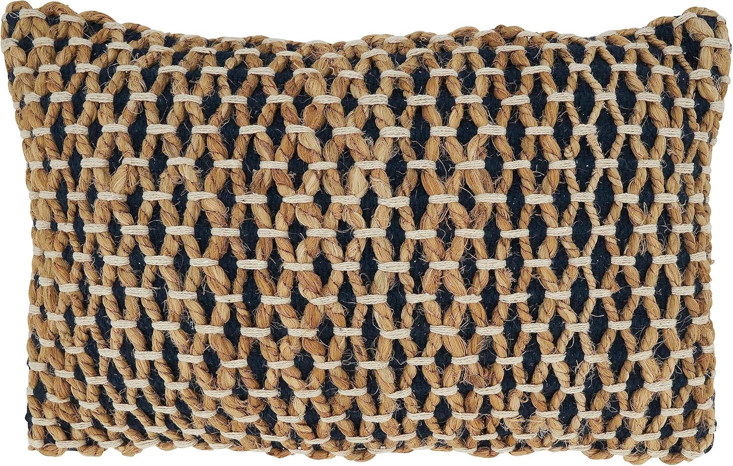 12"x20" Oversized Rope Design Down Filled Lumbar Throw Pillow Navy Blue - Saro Lifestyle: Cotton & Jute, Indoor Use, Zippered