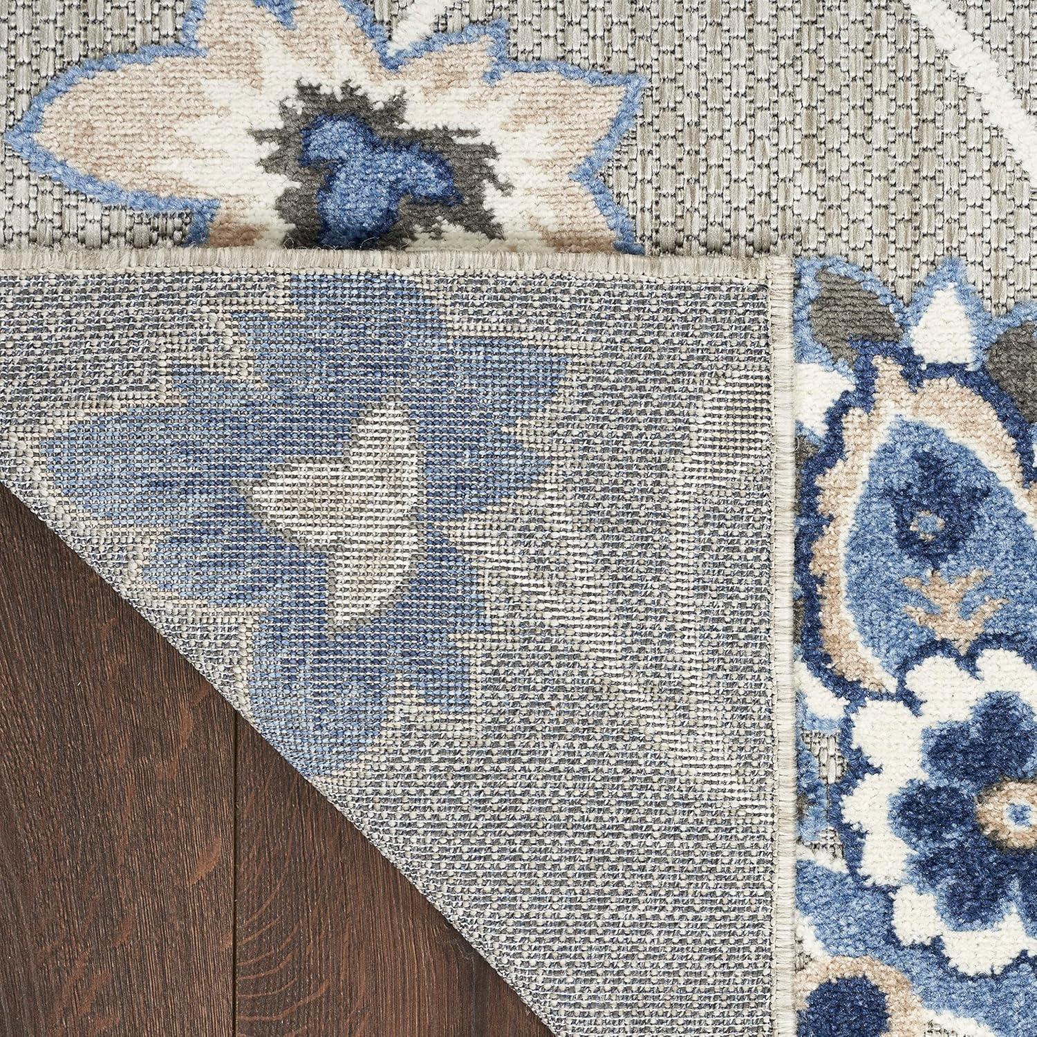 Nourison Aloha Floral Farmhouse Flatweave High-Low Indoor Outdoor Area Rug Blue Grey 7'10" x 10'6"