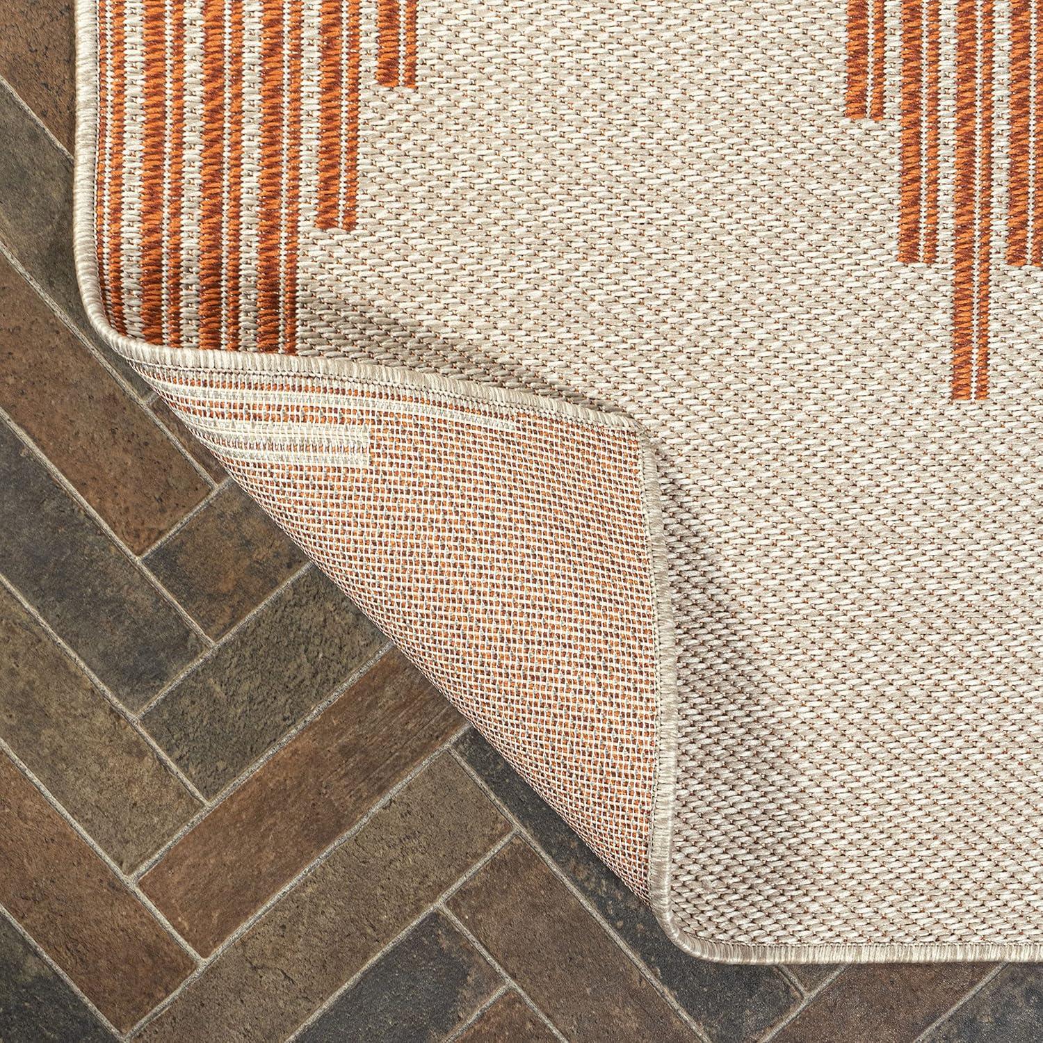 Beige and Orange Stripe 8' x 10' Synthetic Indoor/Outdoor Rug