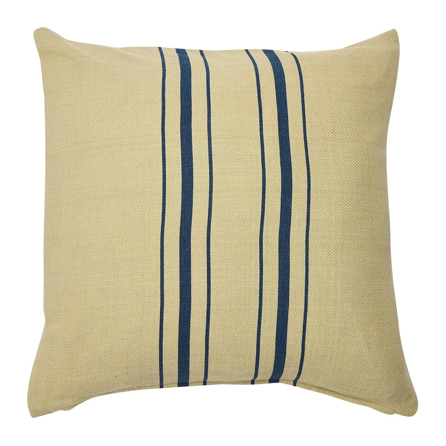 Natural Cotton Square Pillow Cover with Navy Stripes, 20" x 20"