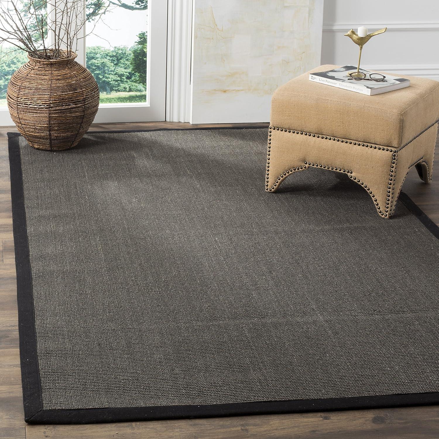 Charcoal and Black Hand-Knotted Wool Area Rug, 5' x 8'