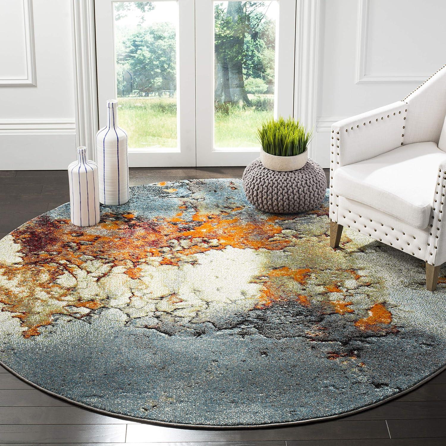 Glacier GLA125 Power Loomed Indoor Area Rug - Blue/Multi - 6'7" Round - Safavieh
