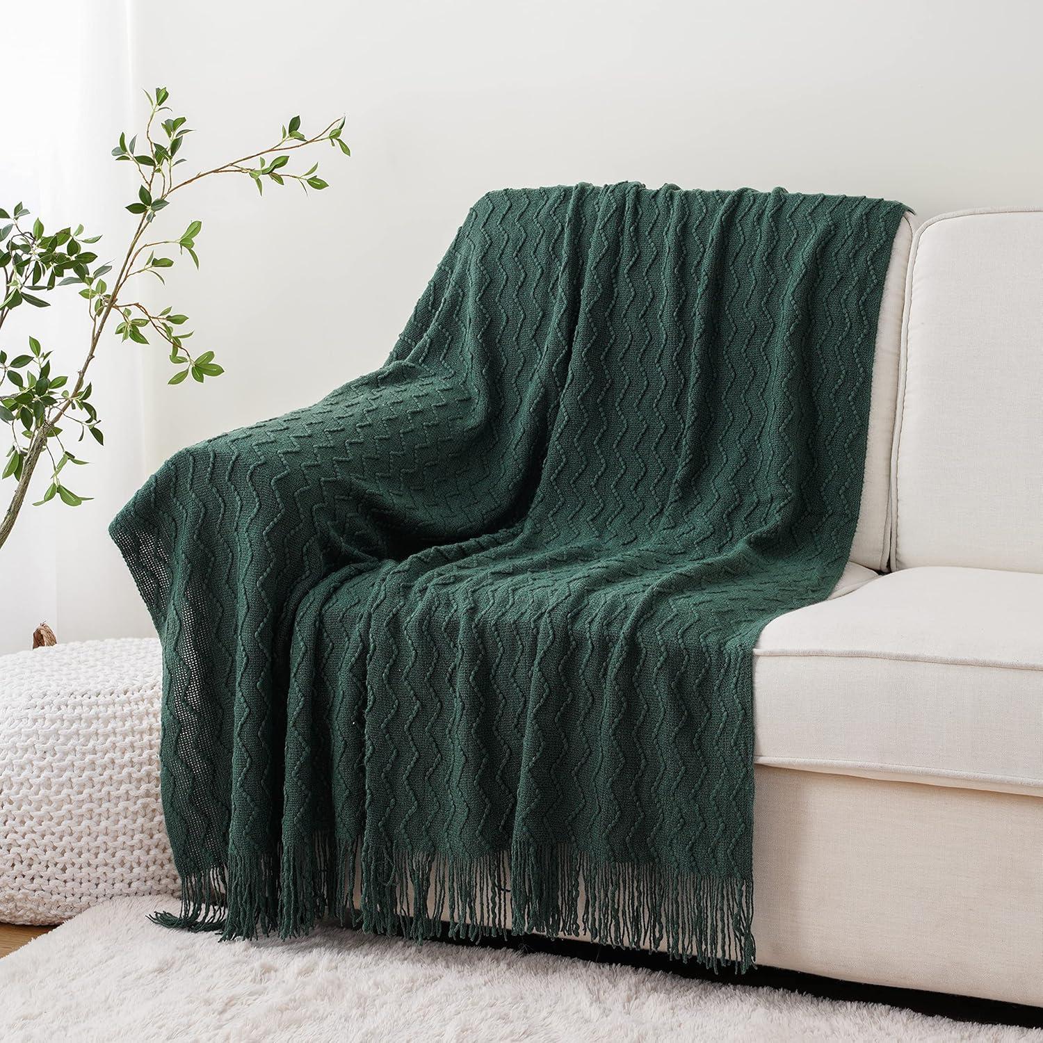 Battilo Green Throw Blanket for Couch, Textured Soft Green Blanket Throw,Dorm Essentials,50"x60"