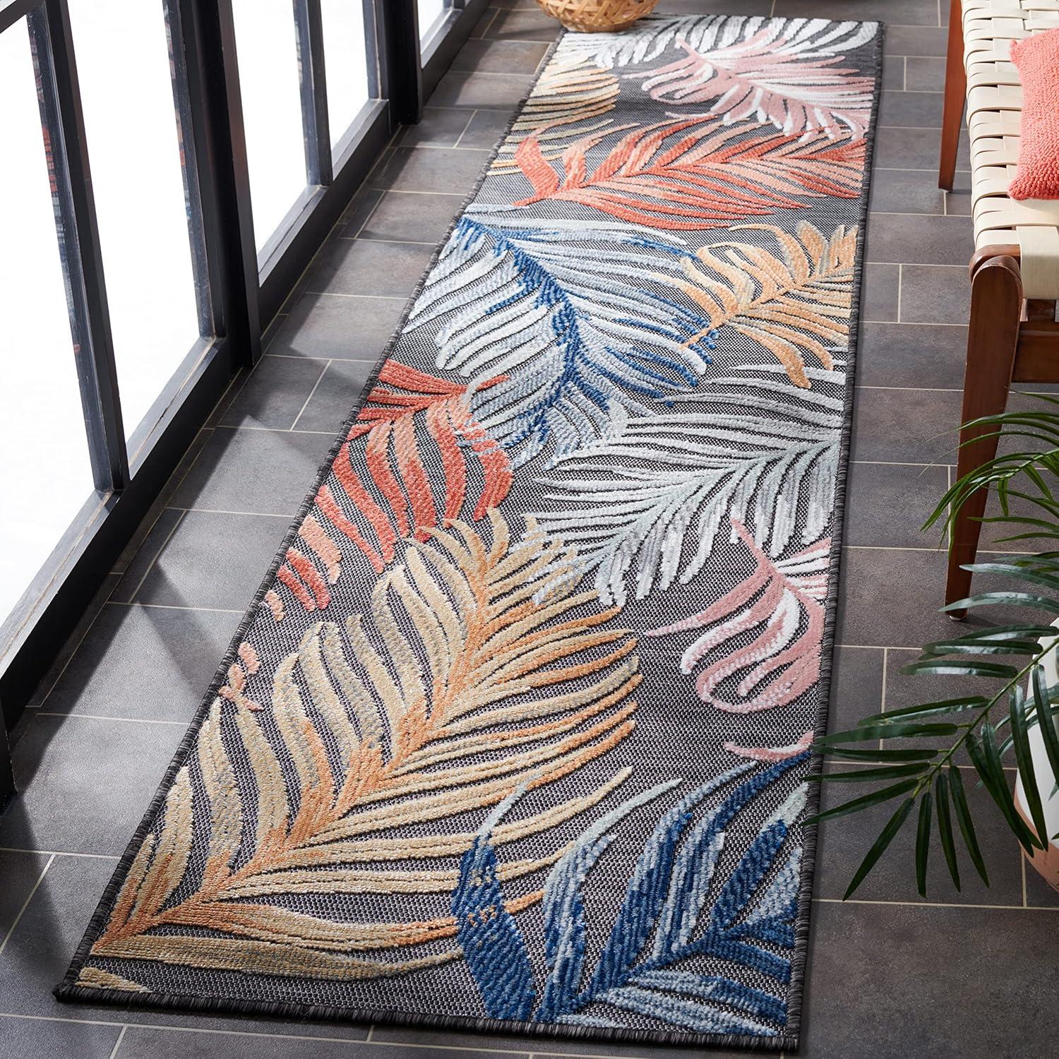 Cabana CBN445 Power Loomed UV Resistant Indoor/Outdoor Runner Rug - Black/Rust - 2'x6'7" - Safavieh