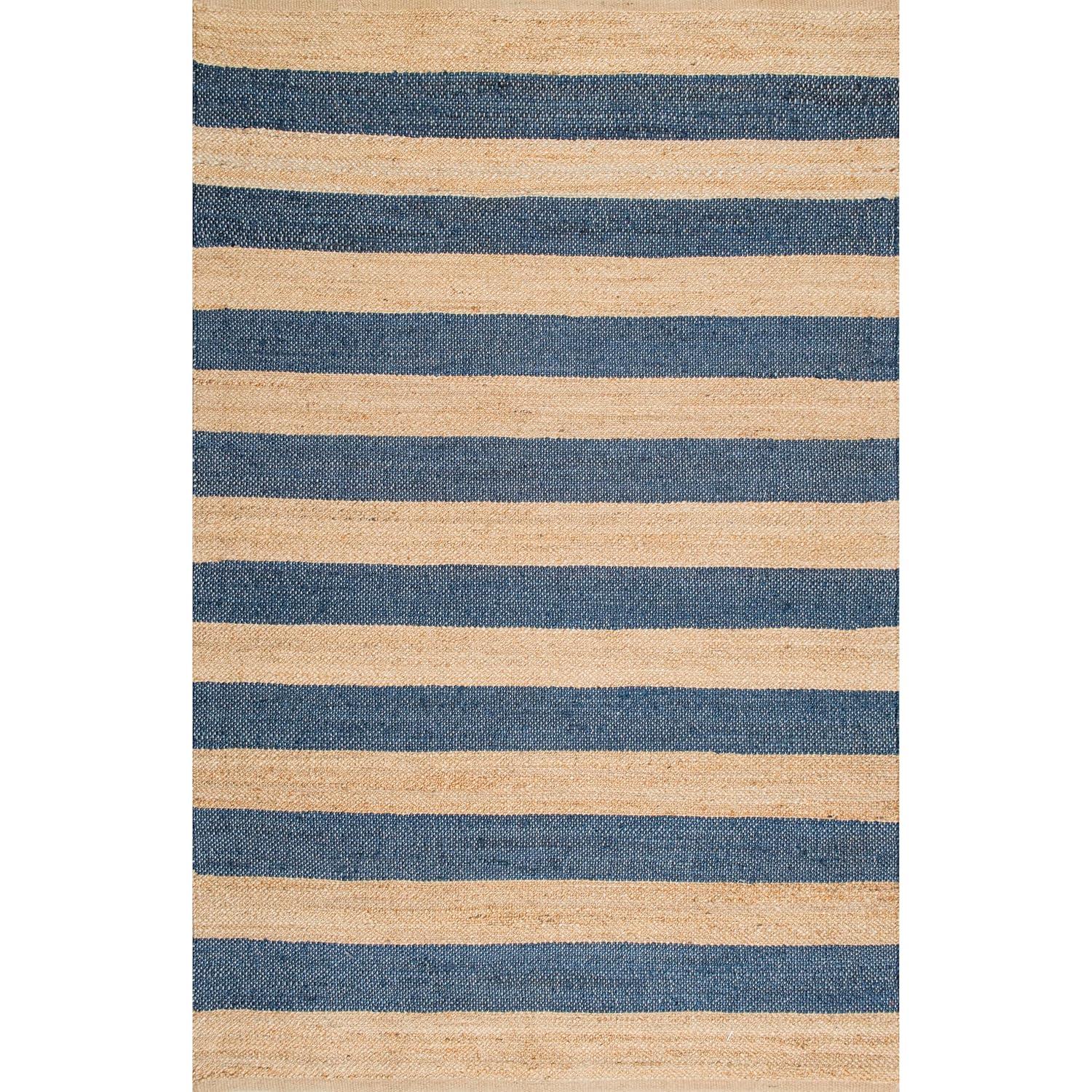 Nuloom Alisia Striped 5x8 Jute Indoor Area Rug for Dining Room Rug Neutral Rug Living Room Rug Kitchen, Denim/Tan