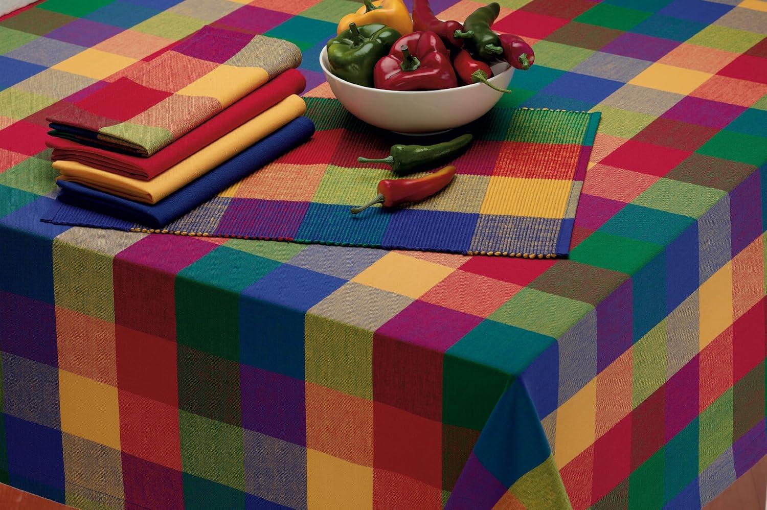 DII Indian Summer Check Tablecloth, 52"x52", 100% Cotton