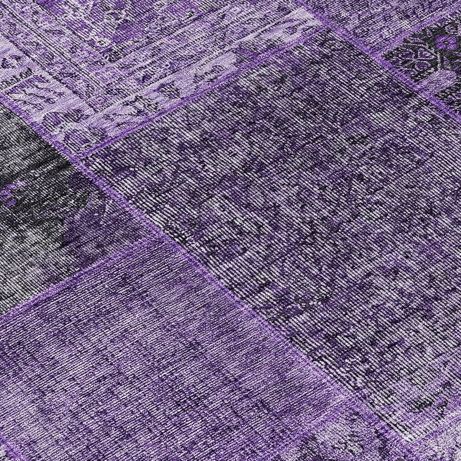 Addison Rugs Chantille Indoor/Outdoor Transitional Patchwork Eggplant Washable Rectangle Rug, 1'8" x 2'6"