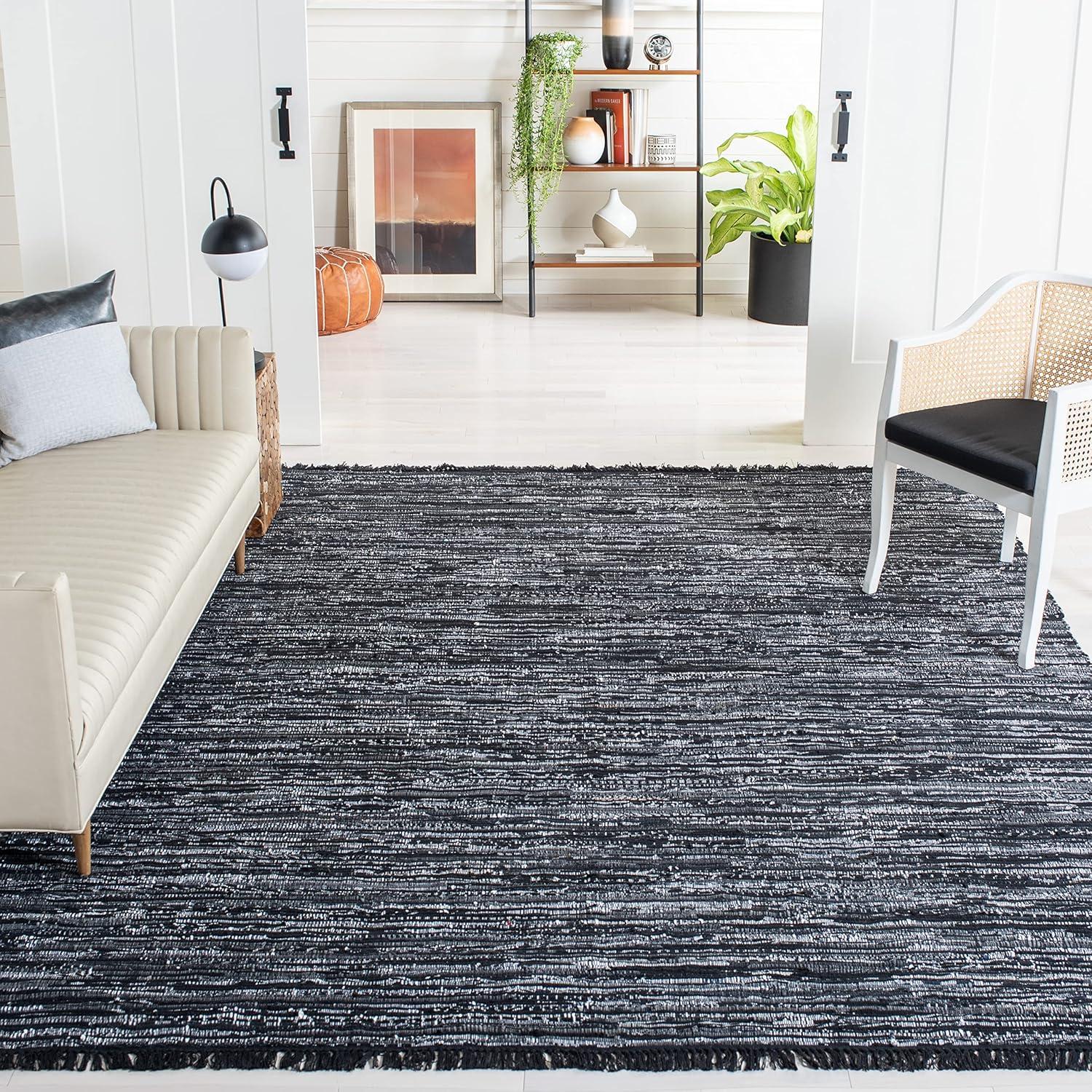 Rag Rug RAR121 Hand Woven Indoor Area Rug - 8'x10' - Aqua/Multi - Safavieh