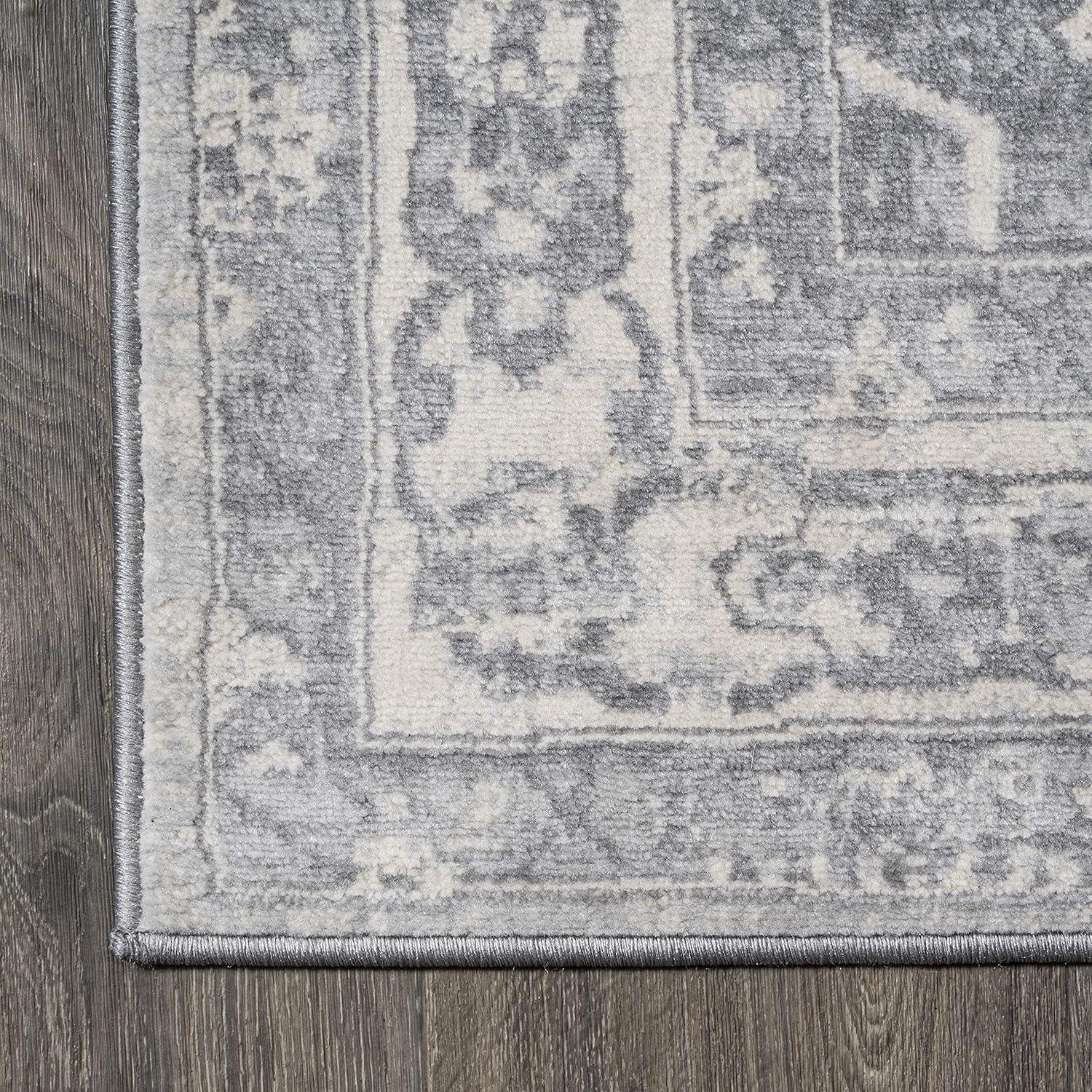 2' X 10' Modern Persian Vintage Medallion Runner Rug, Light Gray/Ivory - JONATHAN Y