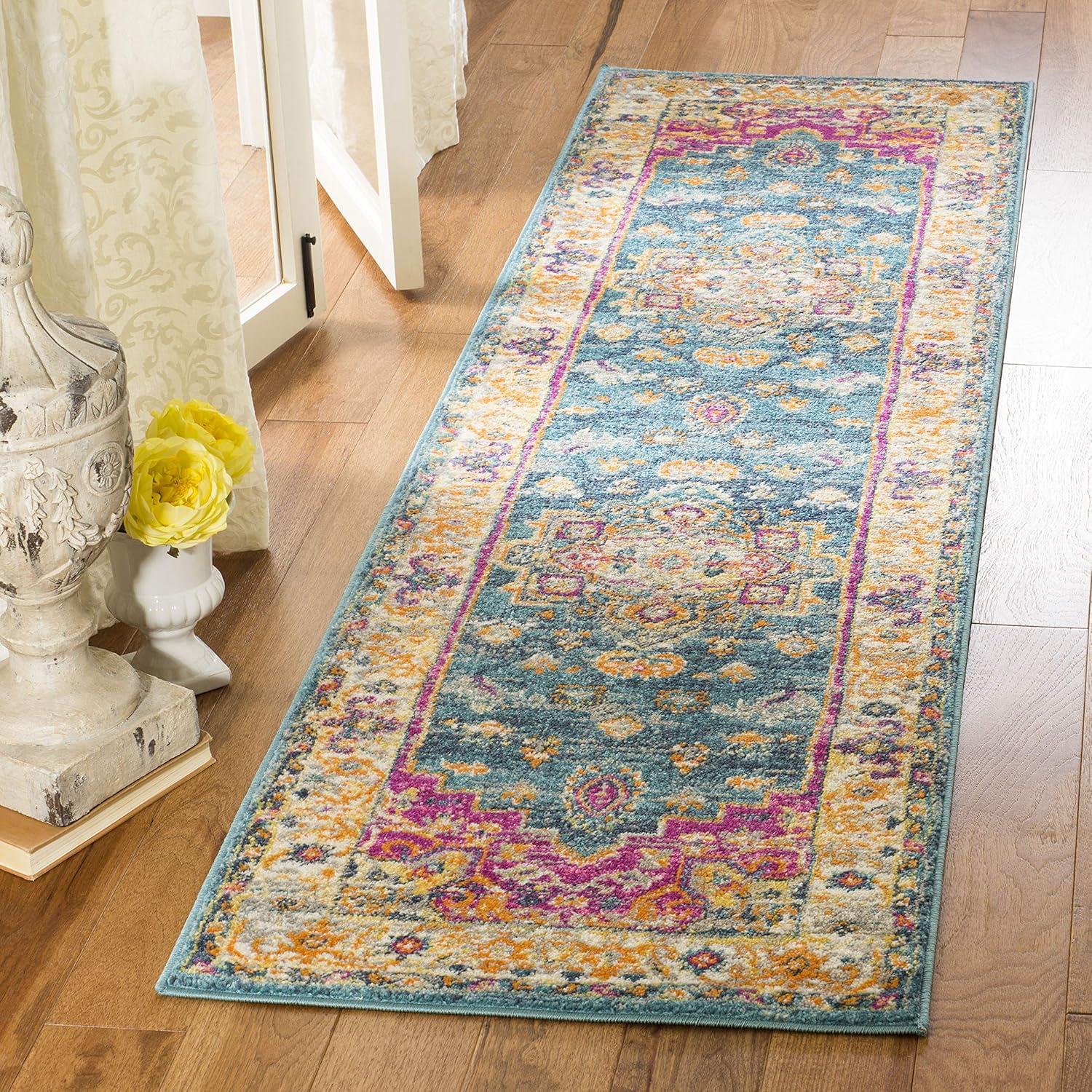 Madison 200 MAD202 Power Loomed Indoor Runner Rug - Blue/Multi - 2'3"x10' - Safavieh