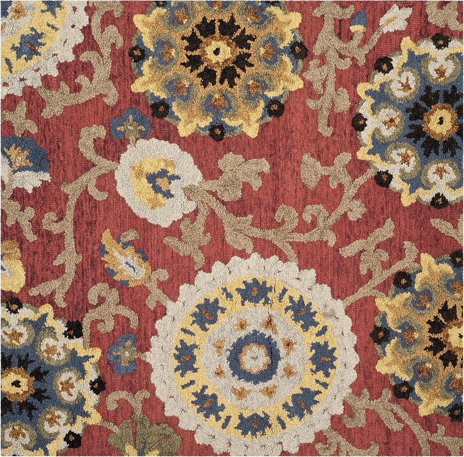 Blossom Red Handmade Wool 8' Square Area Rug