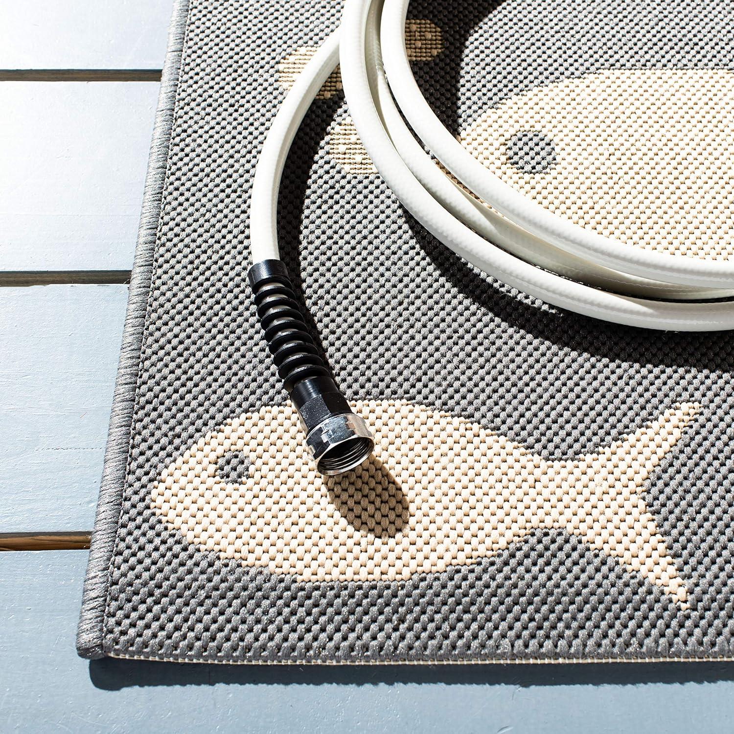 SAFAVIEH Courtyard Trena Fishes Indoor/Outdoor Area Rug, Dark Grey/Beige, 9' x 12'