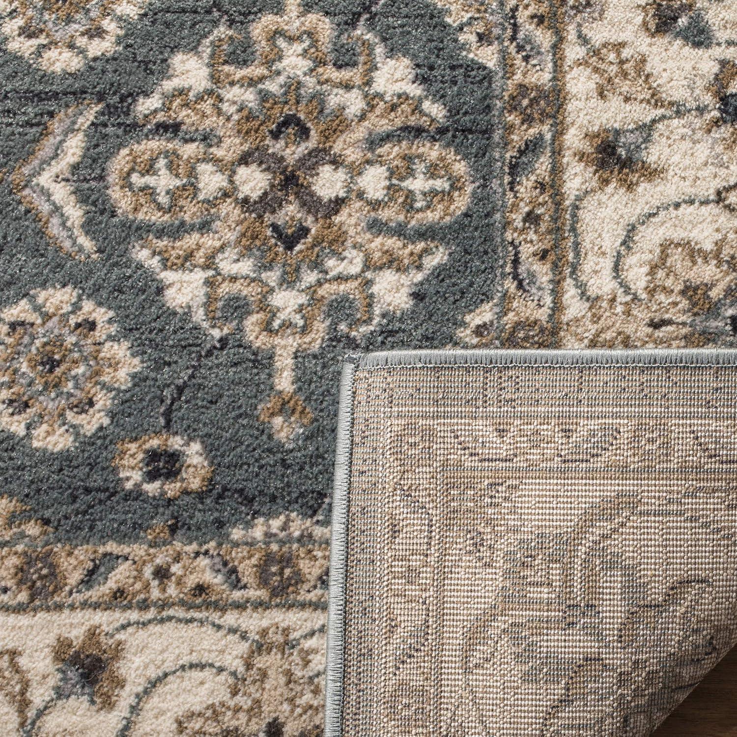 Teal and Cream 9' x 12' Floral Synthetic Area Rug