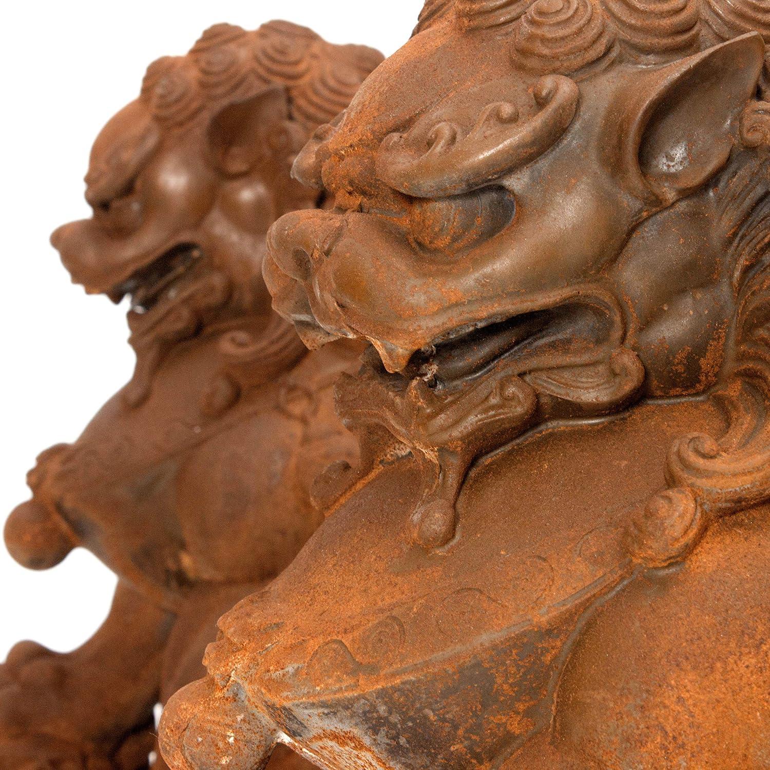 Oriental Furniture 18" Foo Dog Rust Patina Statues, set of 2