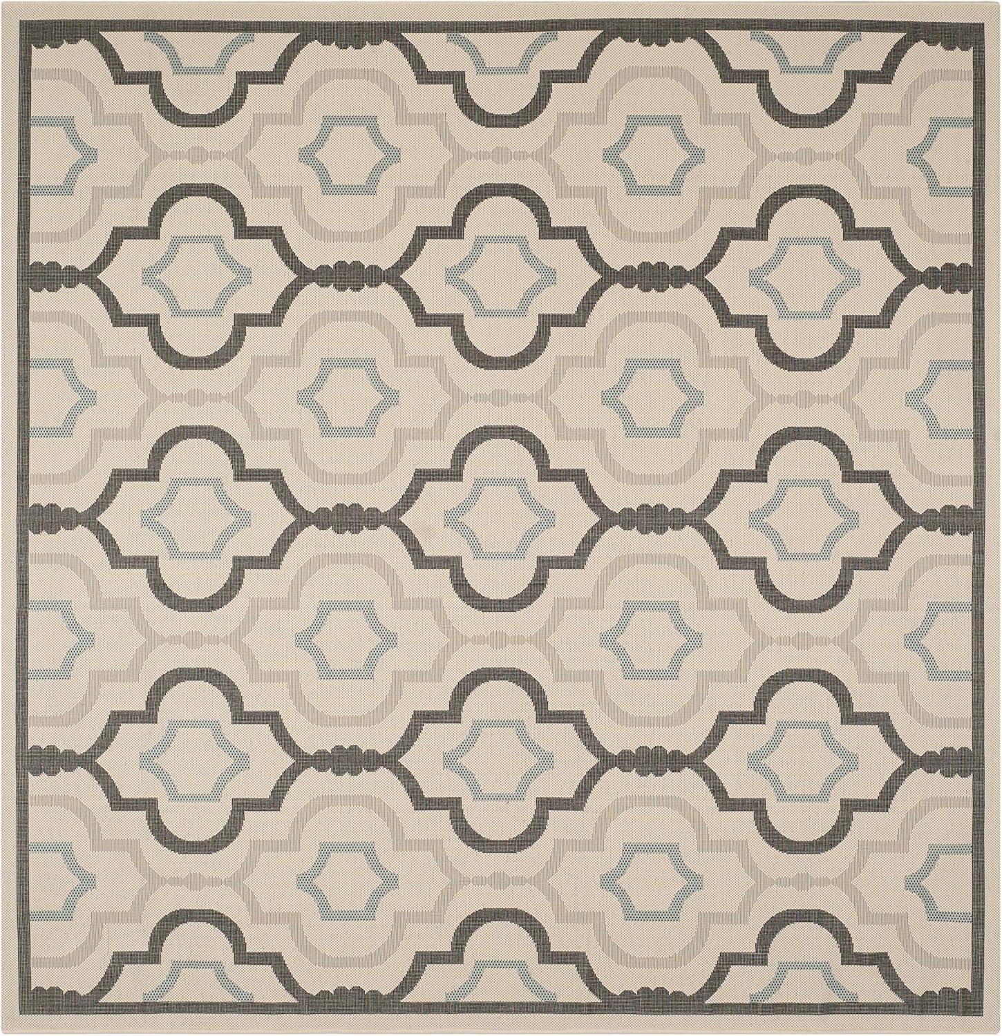 Courtyard CY7938 Power Loomed Indoor and Outdoor Area Rug - Ivory/Black - 7'10"x7'10" - Safavieh