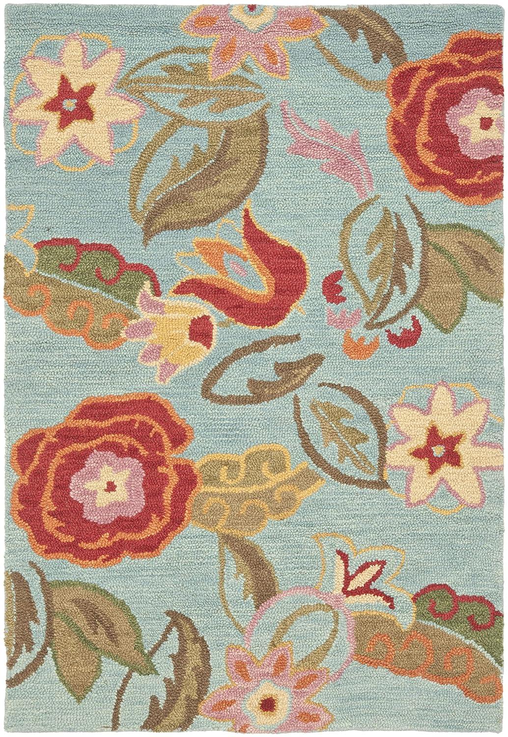 Blossom BLM675 Hand Hooked Area Rug - Blue/Multi - 4'x6' - Safavieh.