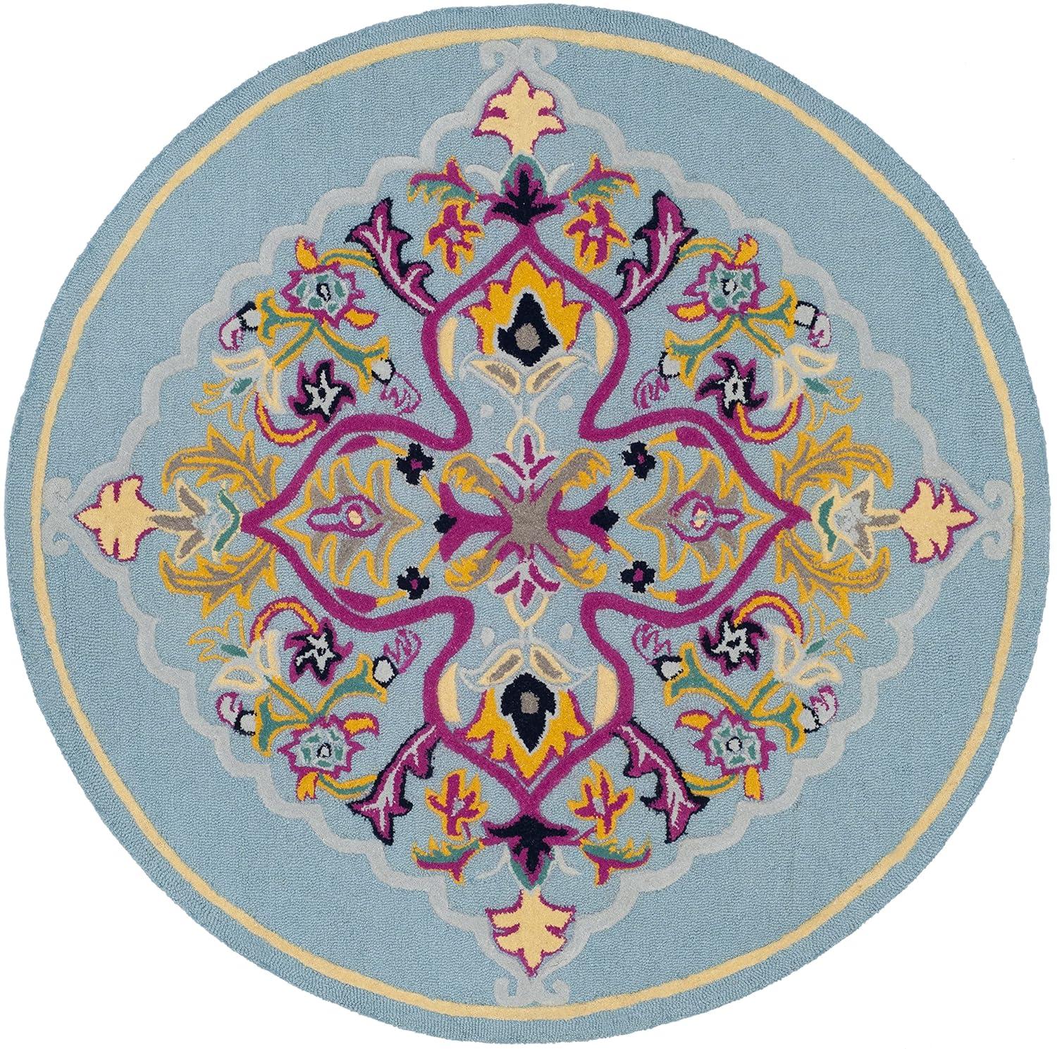 Bellagio BLG605 Hand Tufted Indoor Area Rug - Light Blue/Multi - 5' Round - Safavieh
