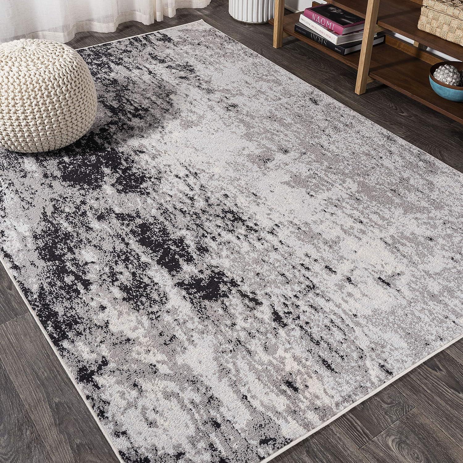 4'x6' Storm Modern Abstract Area Rug, Gray/Cream - JONATHAN Y