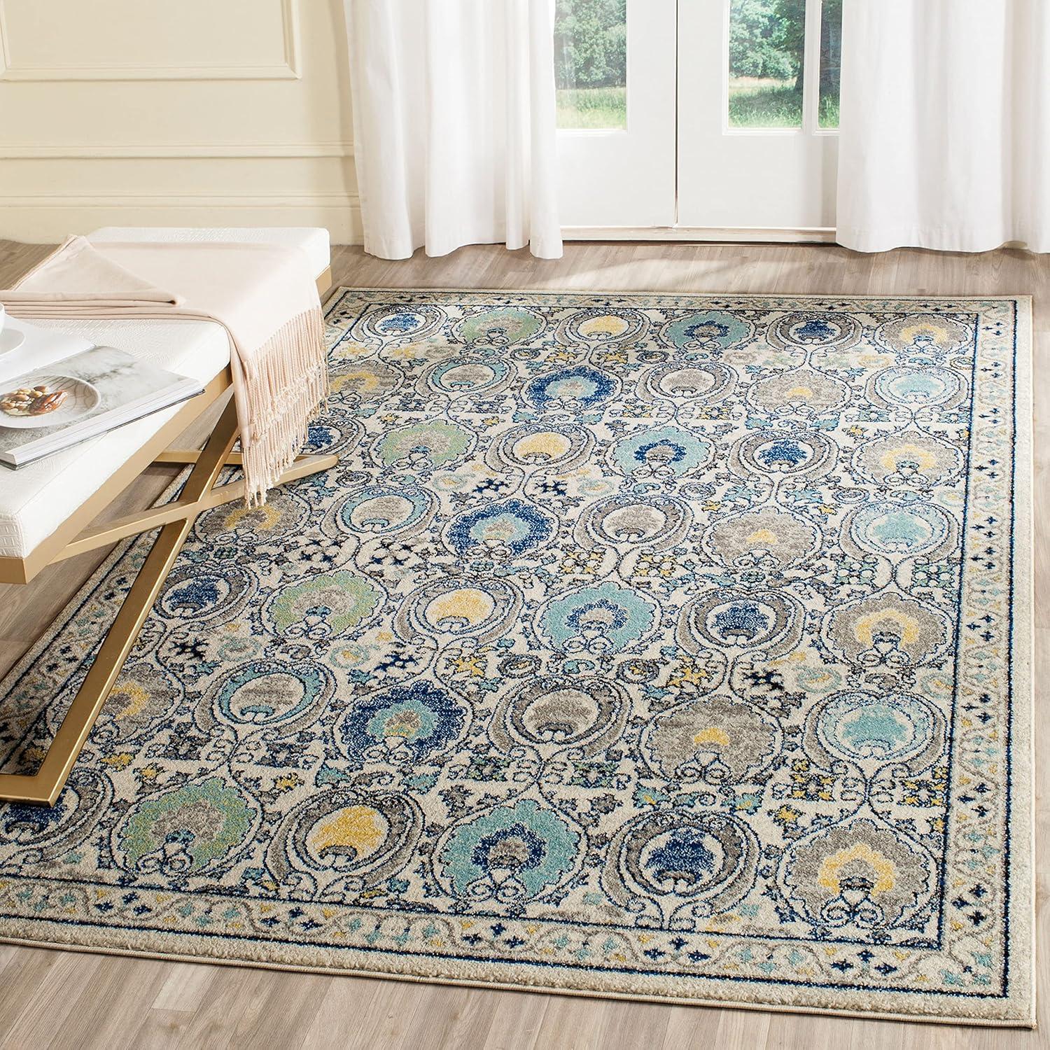 Evoke EVK251 Power Loomed Area Rug - Ivory/Grey - 6'7"x9' - Safavieh.