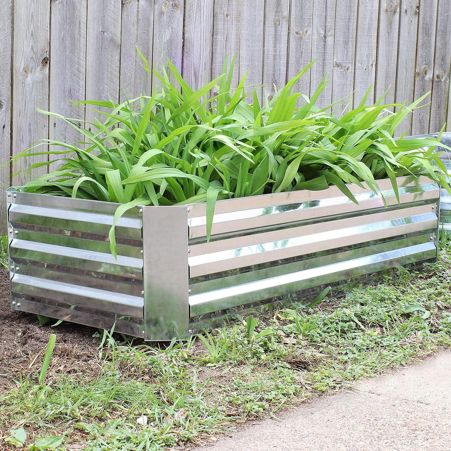 Sunnydaze Raised Corrugated Galvanized Steel Rectangle Garden Beds for Plants, Vegetables, and Flowers - 48" L x 11.75" H - Silver - 2pc