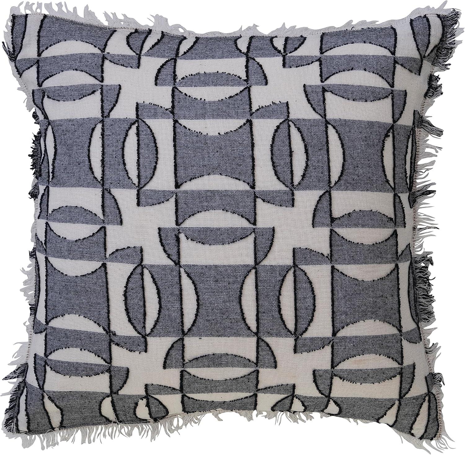 18" Black and White Geometric Woven Cotton Pillow