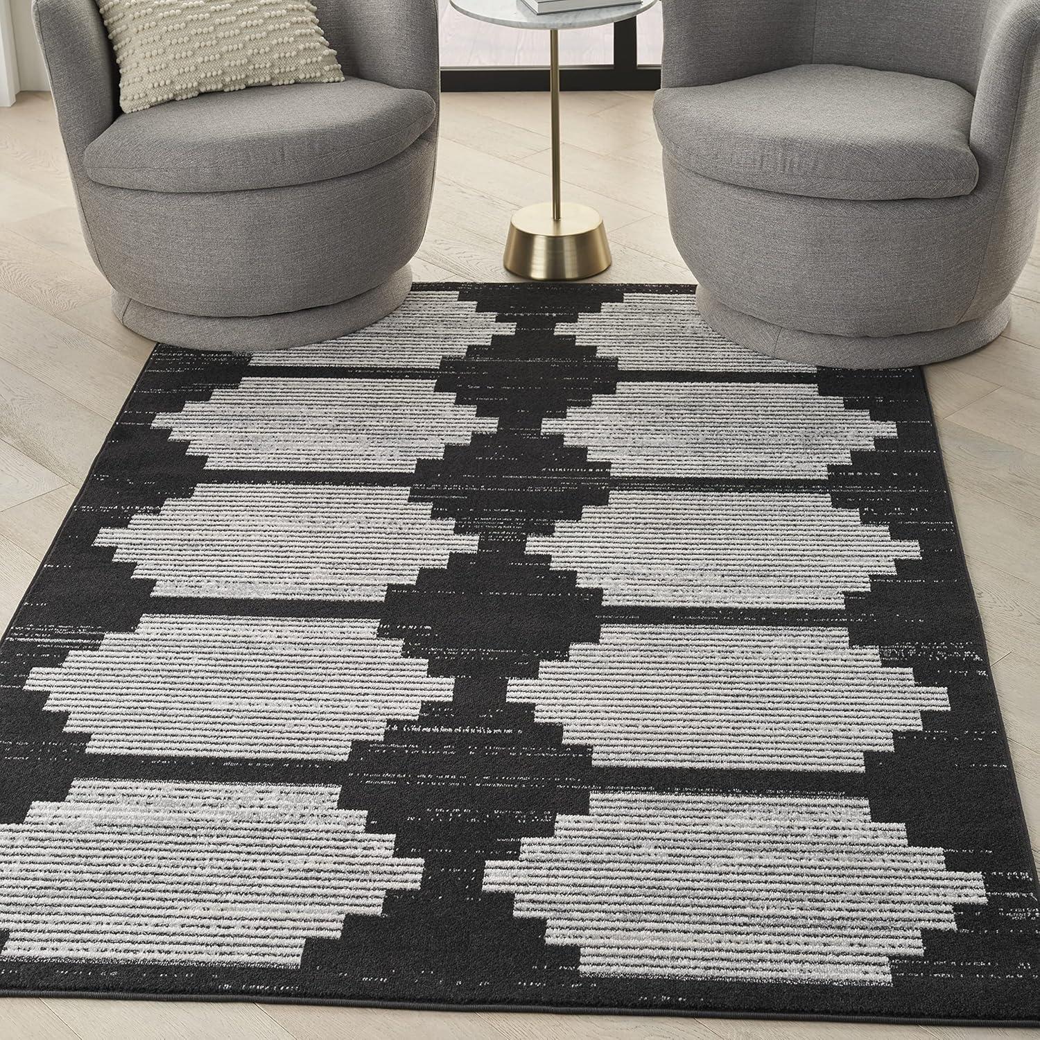 Geometric Bliss Black & Grey Synthetic 6' x 9' Area Rug