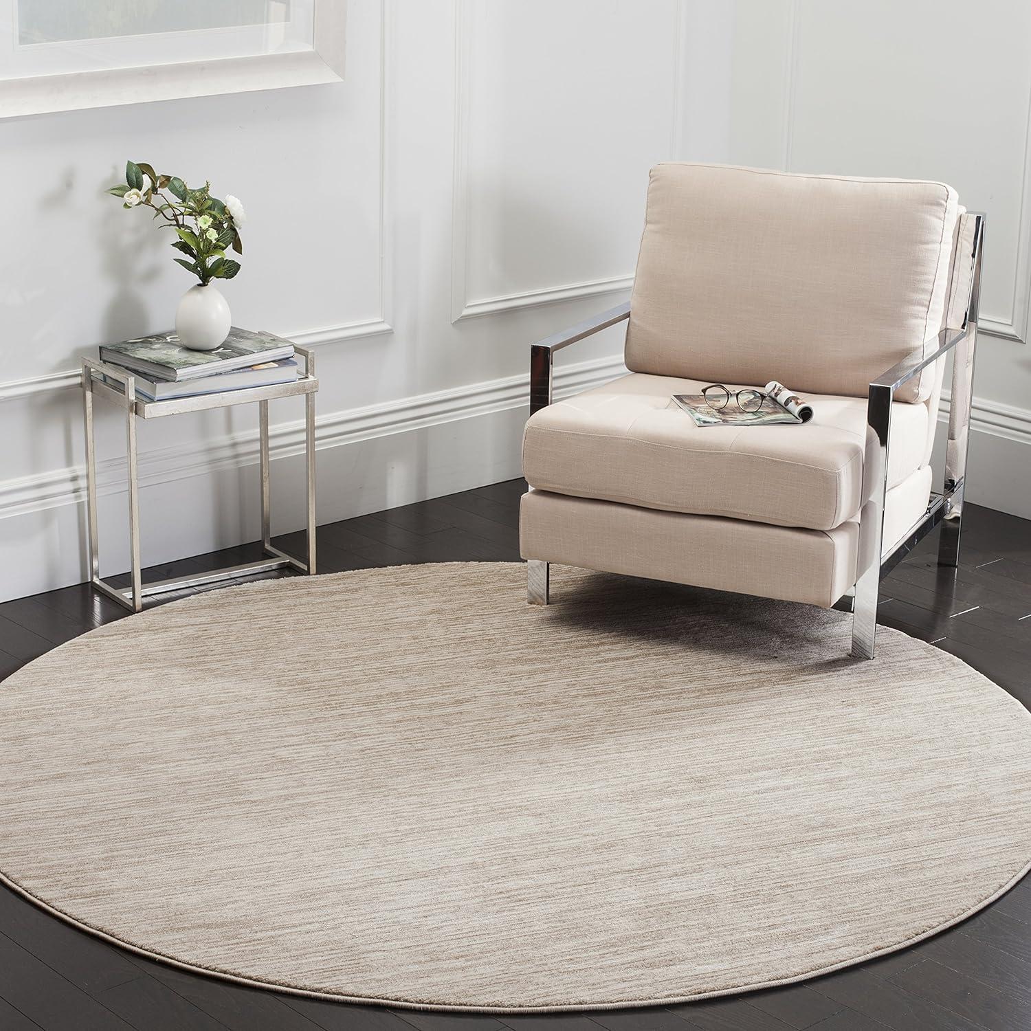 Cream Abstract 11' Round Synthetic Easy-Care Area Rug