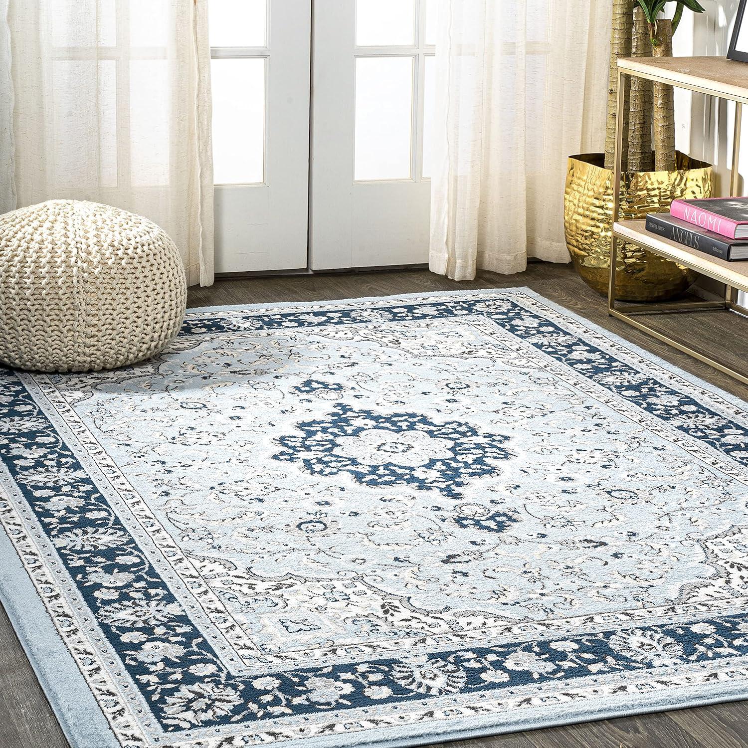 8'x 10' Palmette Modern Persian Floral Area Rug, Blue/Navy - JONATHAN Y