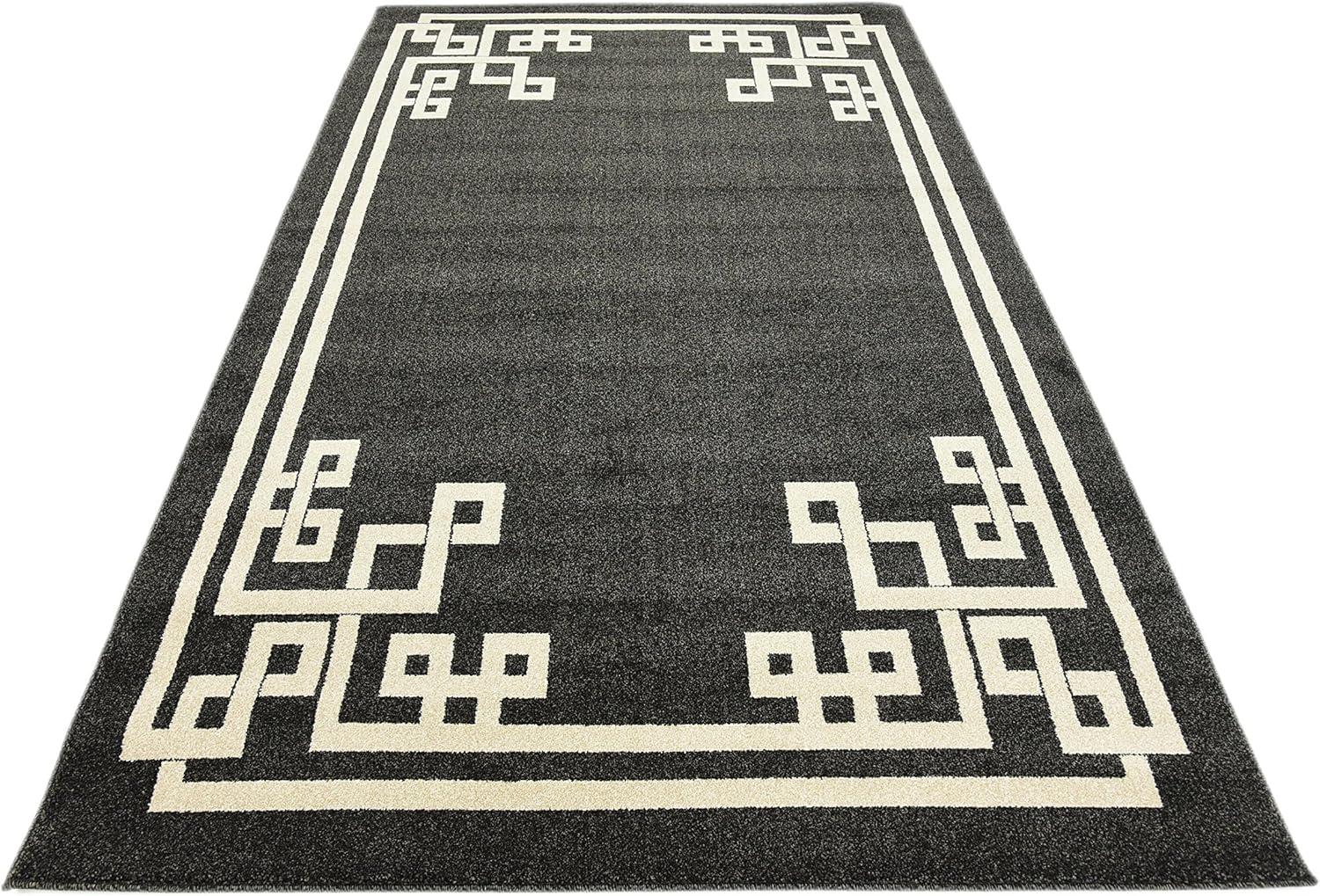 Athens Black Geometric Synthetic Easy Care Area Rug, 5' x 8'