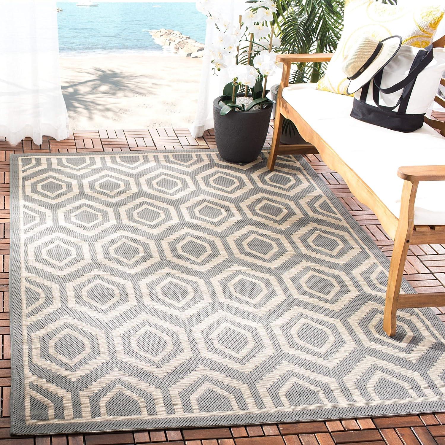 Courtyard CY6902 Power Loomed Indoor and Outdoor Area Rug - Navy/Beige - 9'x12' - Safavieh