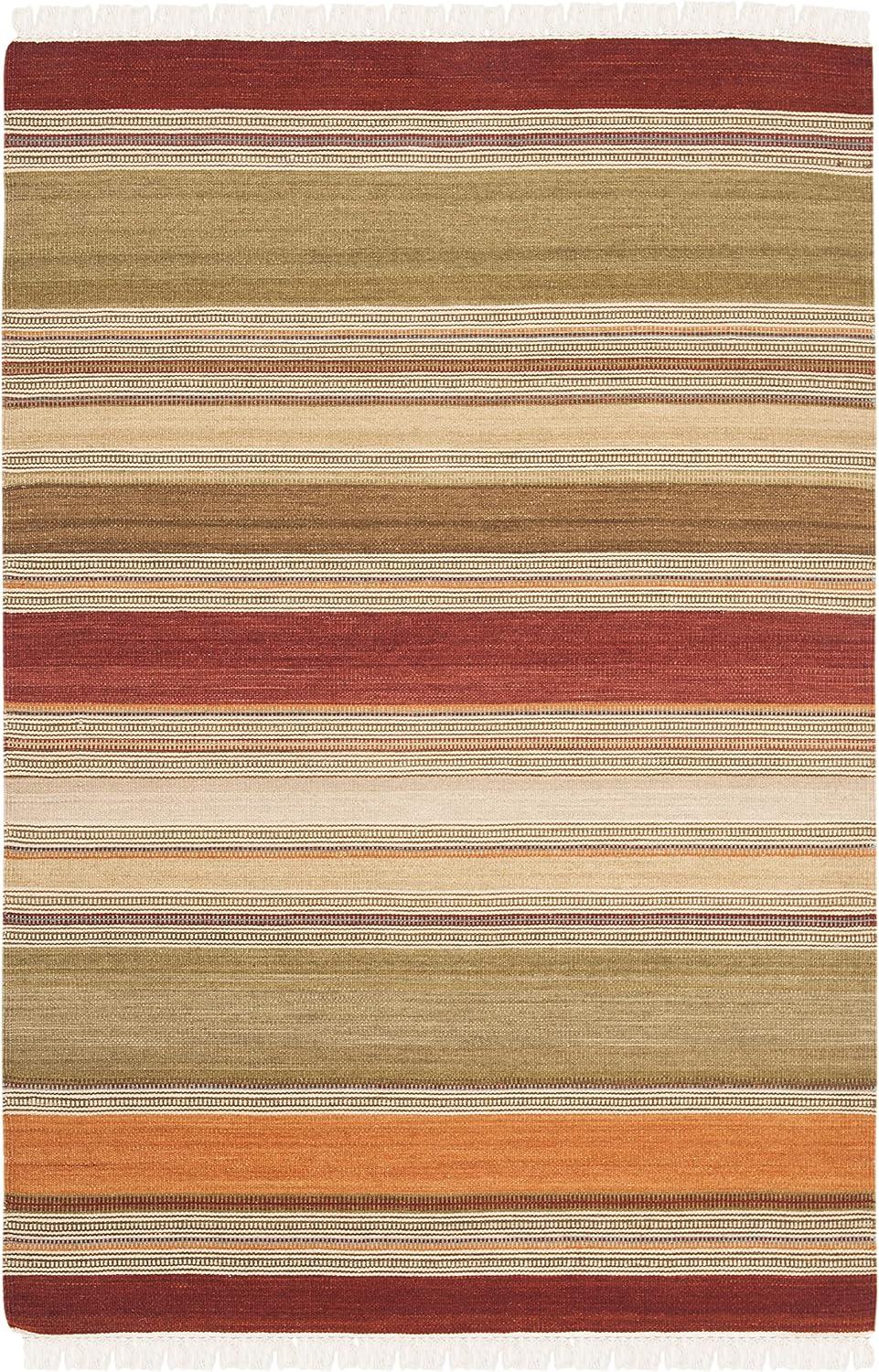 Striped Kilim STK317 Hand Woven Area Rug - Green - 4'x6' - Safavieh.