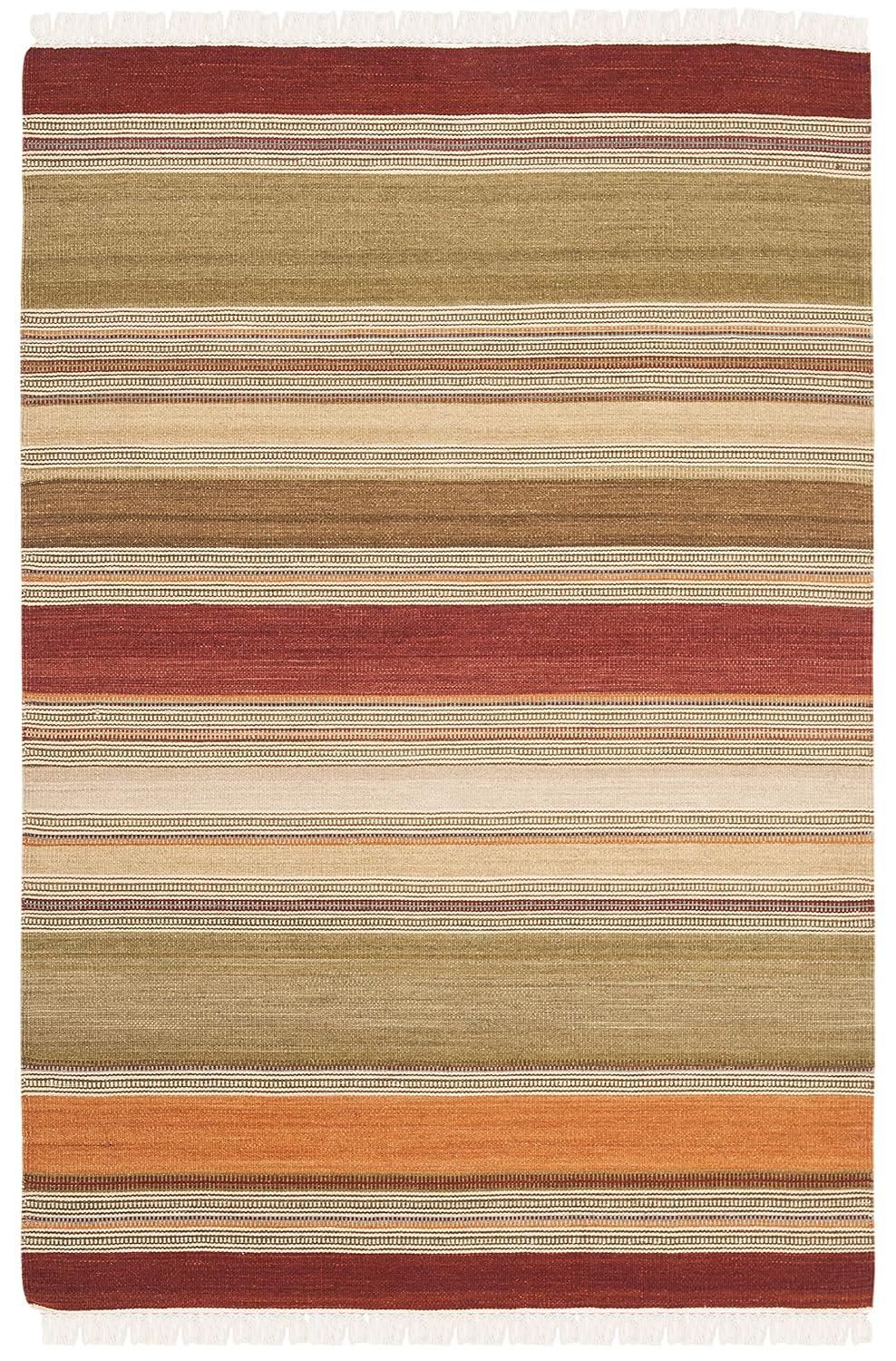 Striped Kilim STK317 Hand Woven Area Rug - Green - 4'x6' - Safavieh.