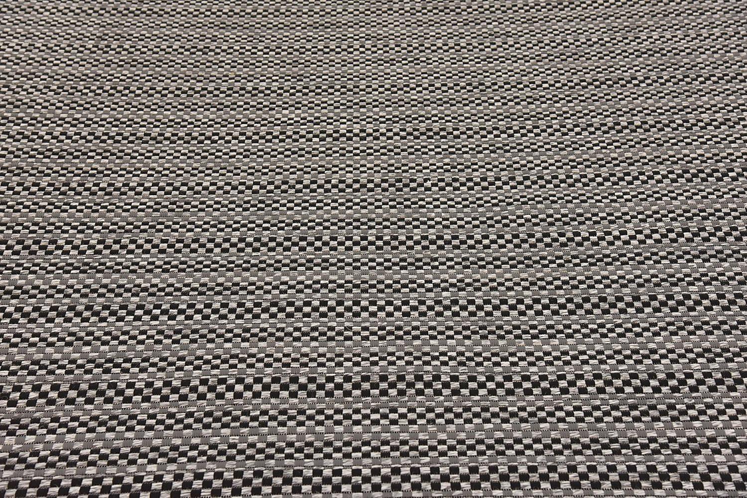 Gray and Black Striped Synthetic Outdoor Area Rug