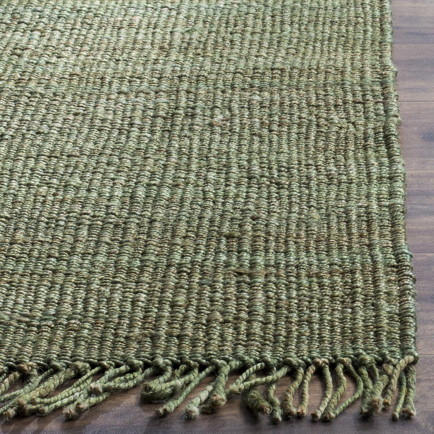 Boho Farmhouse Handwoven Green Jute 8' Square Rug