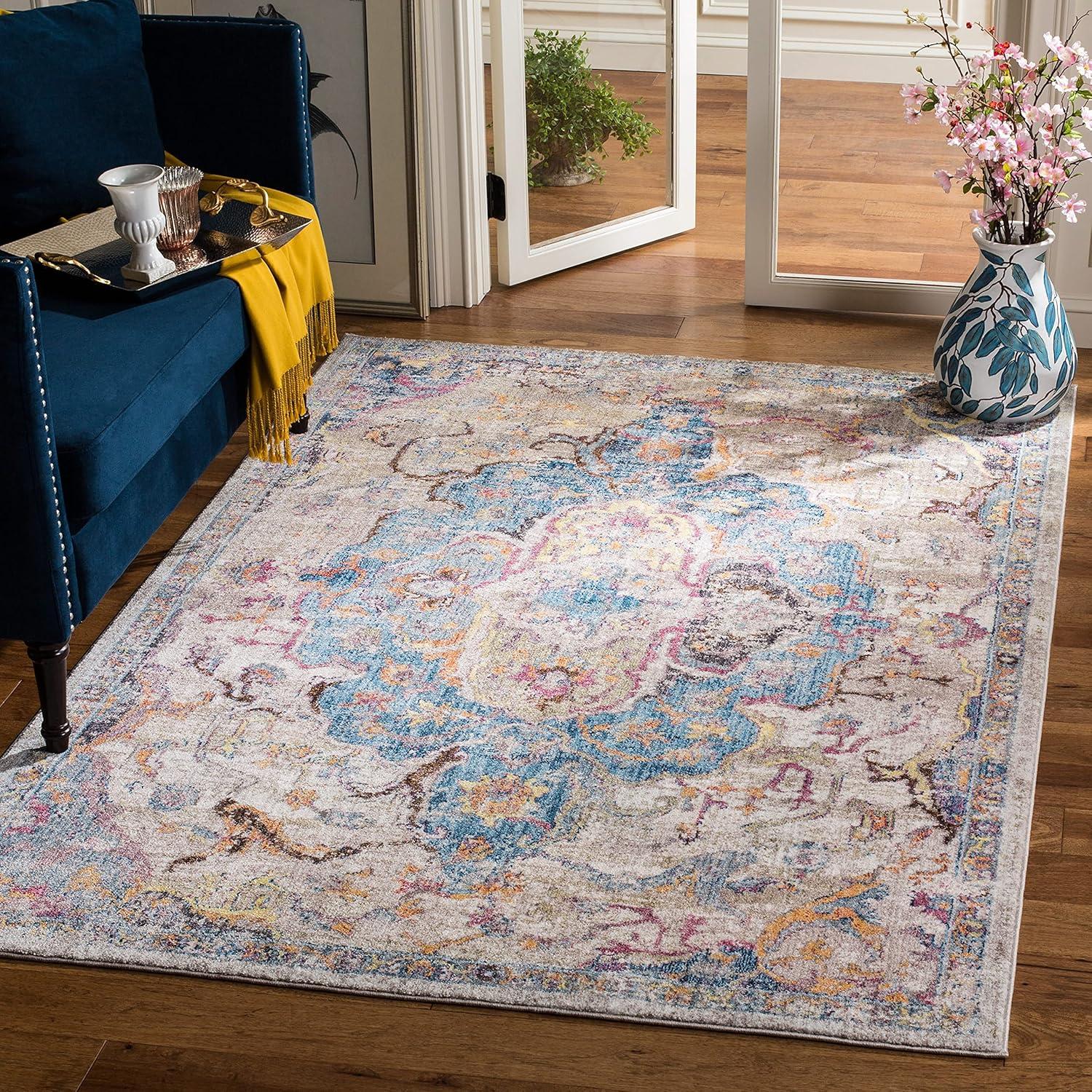 Bristol BTL350 Power Loomed Area Rug Blue / Orange 7' X 7' Round - Safavieh.