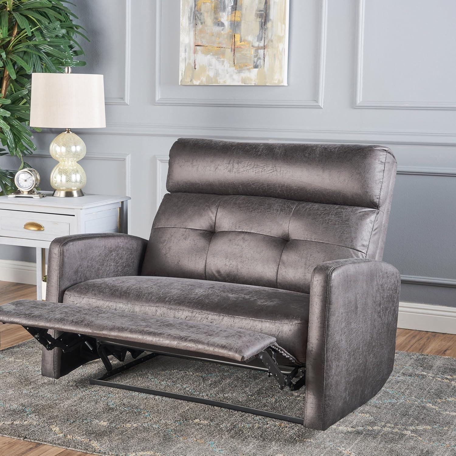 Slate Gray Microfiber 2-Seater Recliner with Wood Frame