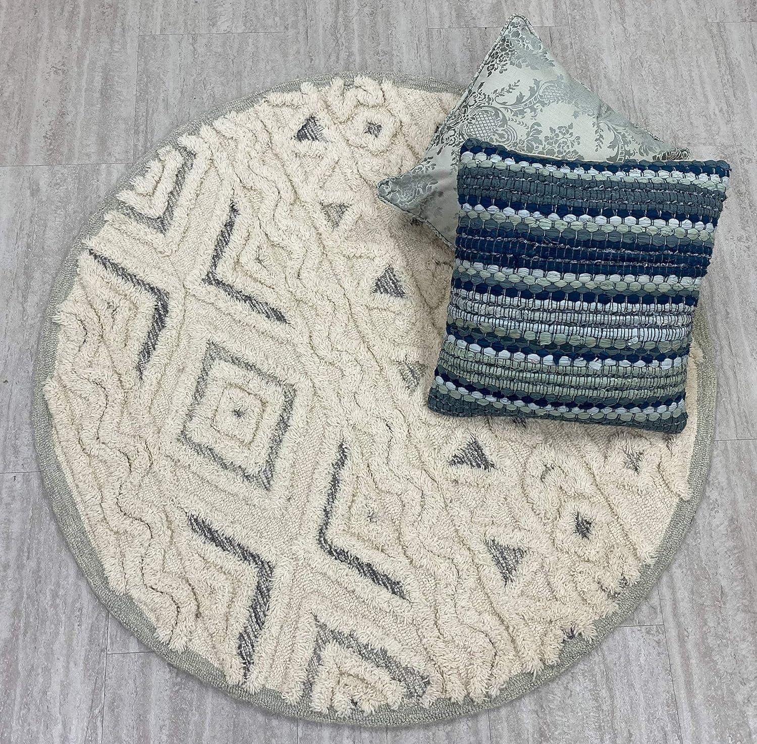 Round Rug Hand Tufted Wool Geometric Rug