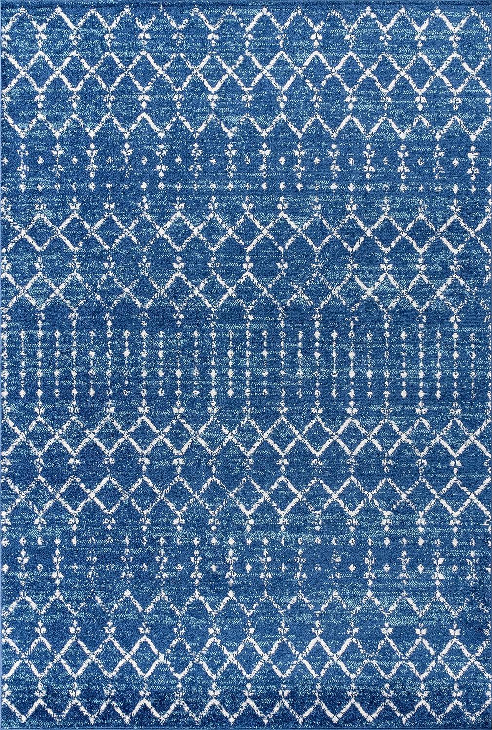 Blue and White Moroccan Trellis Reversible Area Rug