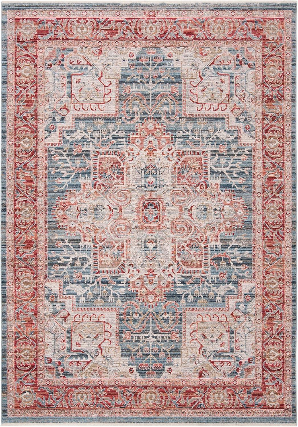 SAFAVIEH Kenitra Linton Oriental Polyester Area Rug, Blue/Red, 9' x 12'