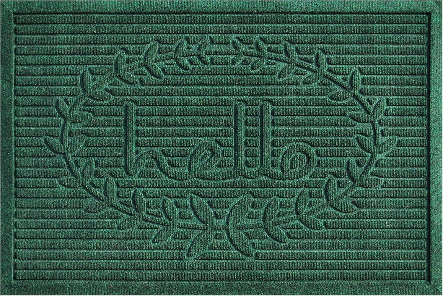 Dark Green Polypropylene Hello Indoor/Outdoor Doormat 24" x 36"