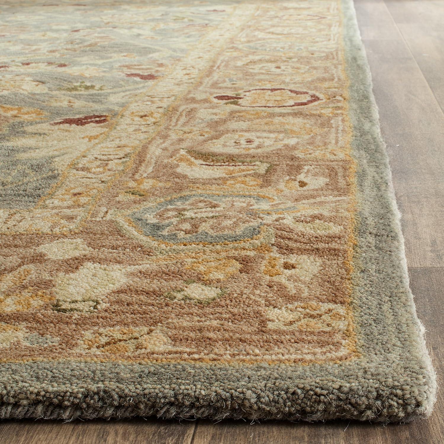 SAFAVIEH Anatolia Sophia Floral Wool Runner Rug, Teal Blue/Taupe, 2'3" x 8'
