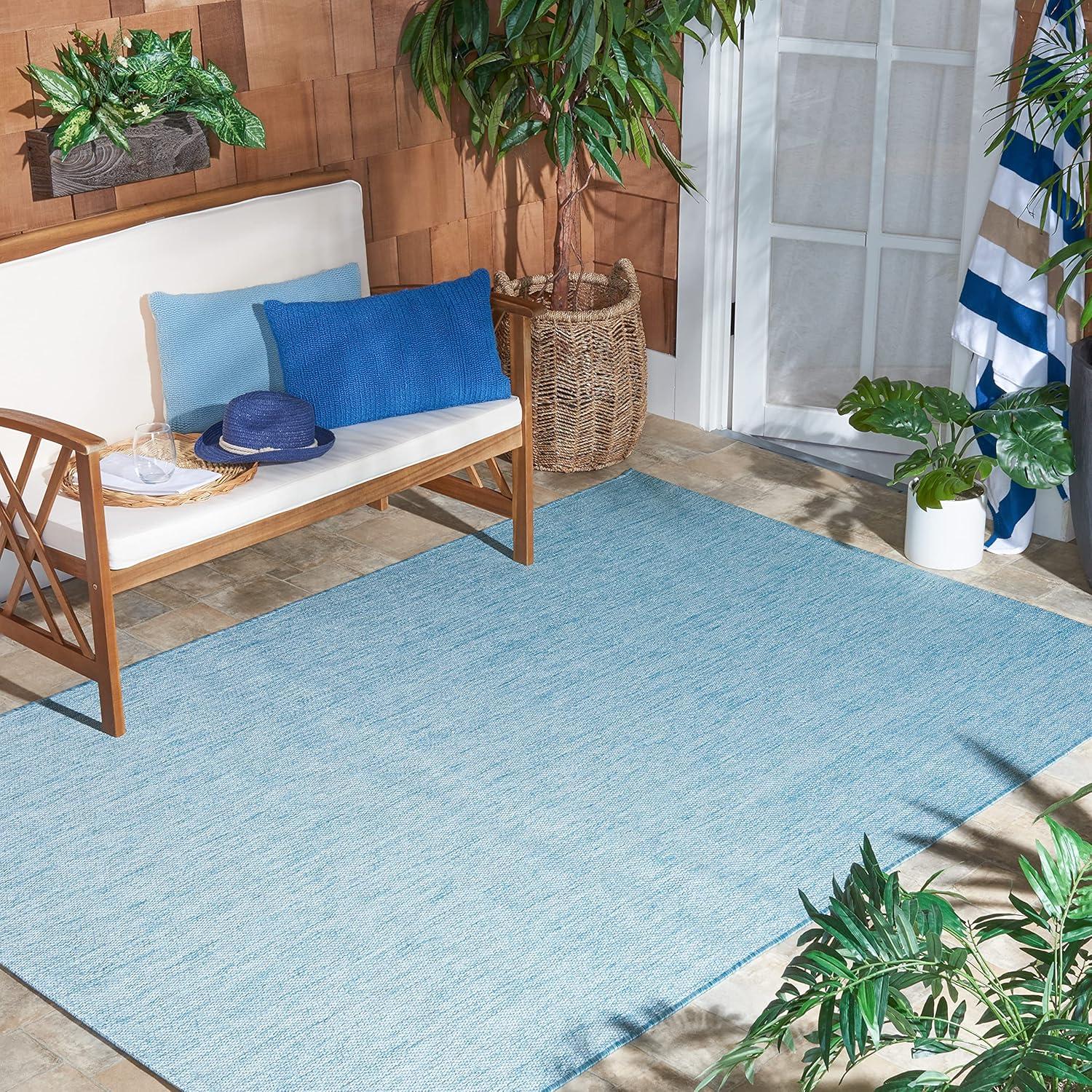 Beach House BHS218 Power Loomed Indoor/Outdoor Area Rug - Aqua - 5'3"x5'3" - Safavieh
