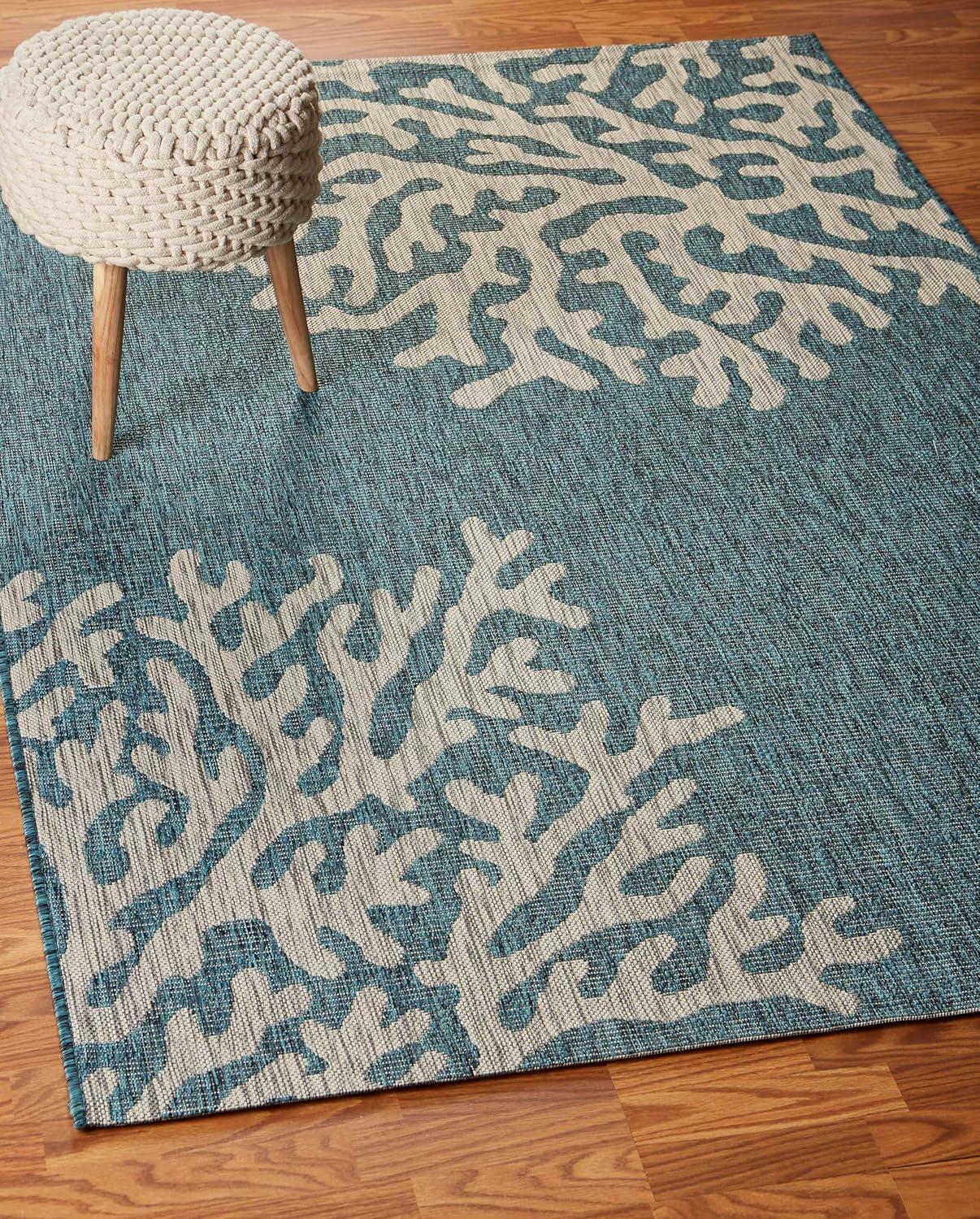 Ox Bay Carmindy Coastal Coral Reef Indoor / Outdoor Area Rug, Blue/Gray, 5' x 7'