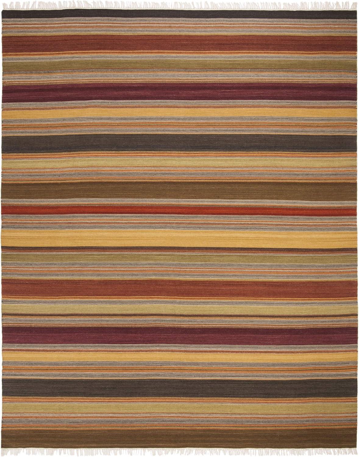 Handmade Red and Gold Striped Wool Area Rug, 8' x 10'