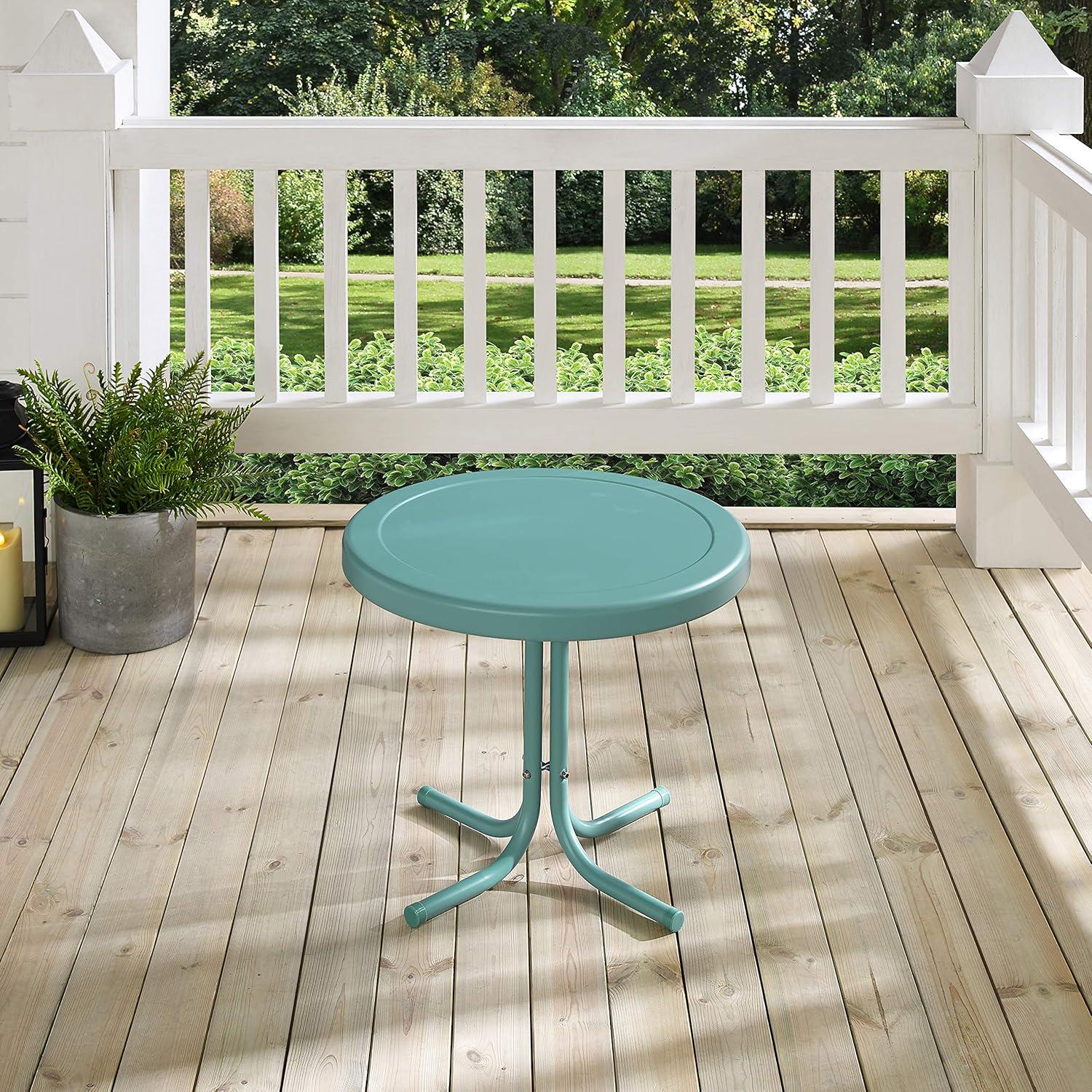 Crosley Retro Metal Patio Side Table Pastel Blue Satin: Vintage Style, Round, Weather-Resistant