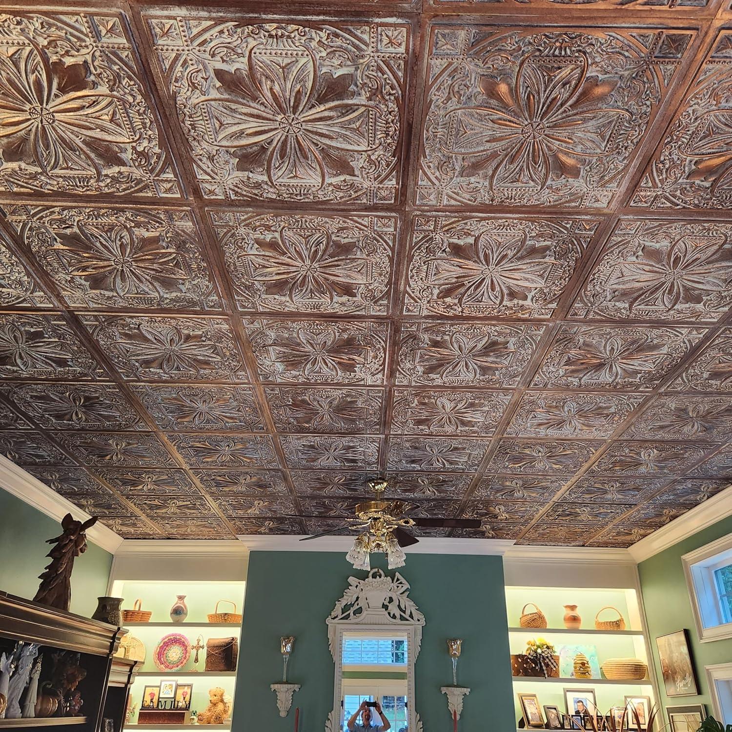 FromPlainToBeautifulInHours Milan 24'' L x 24'' W Textured PVC Drop-In & Glue Up Ceiling Tile Ceiling Tile (Set of 10)