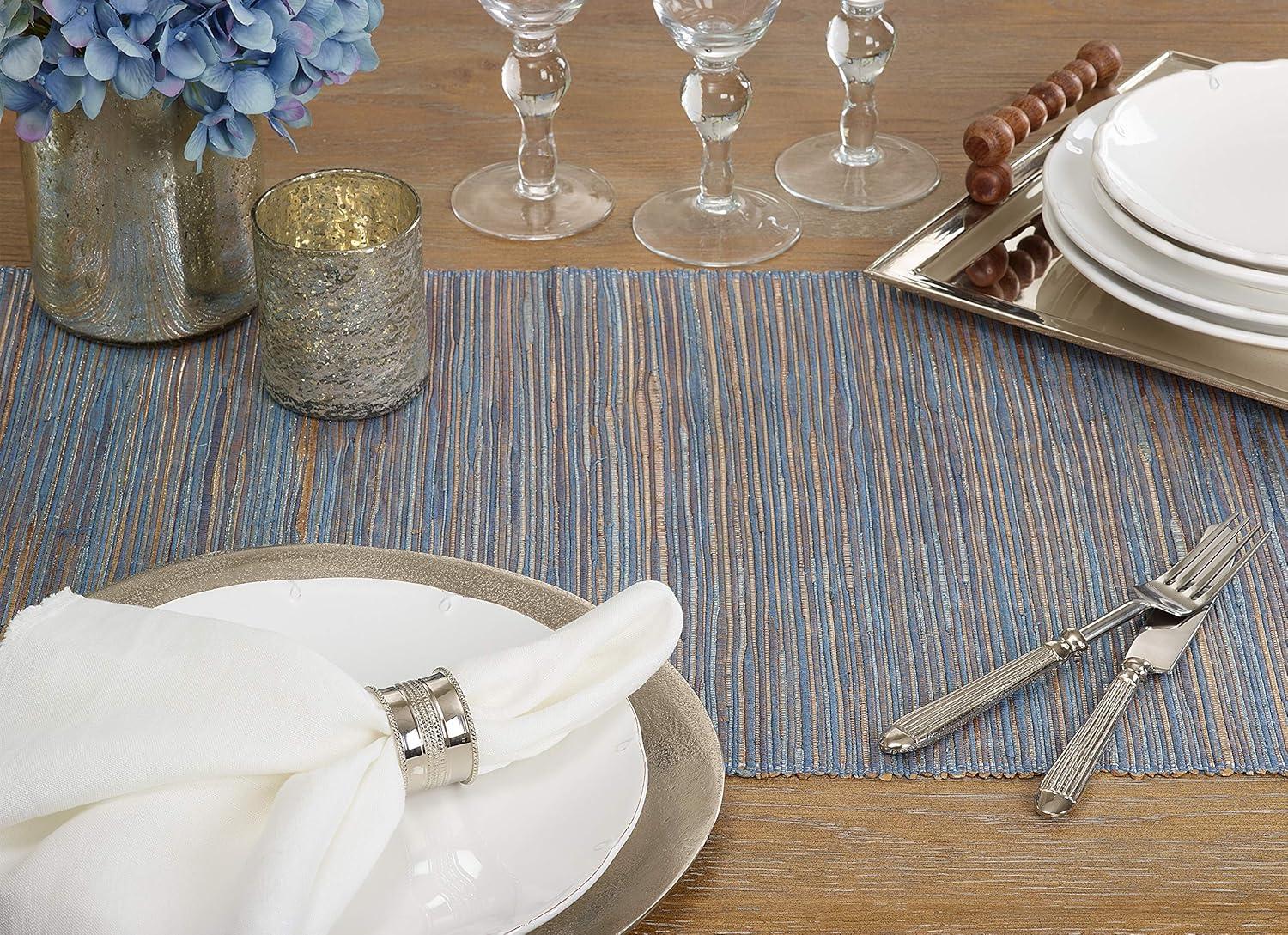 Saro Lifestyle Shimmering Woven Nubby Runner, Blue, 16" x 72"