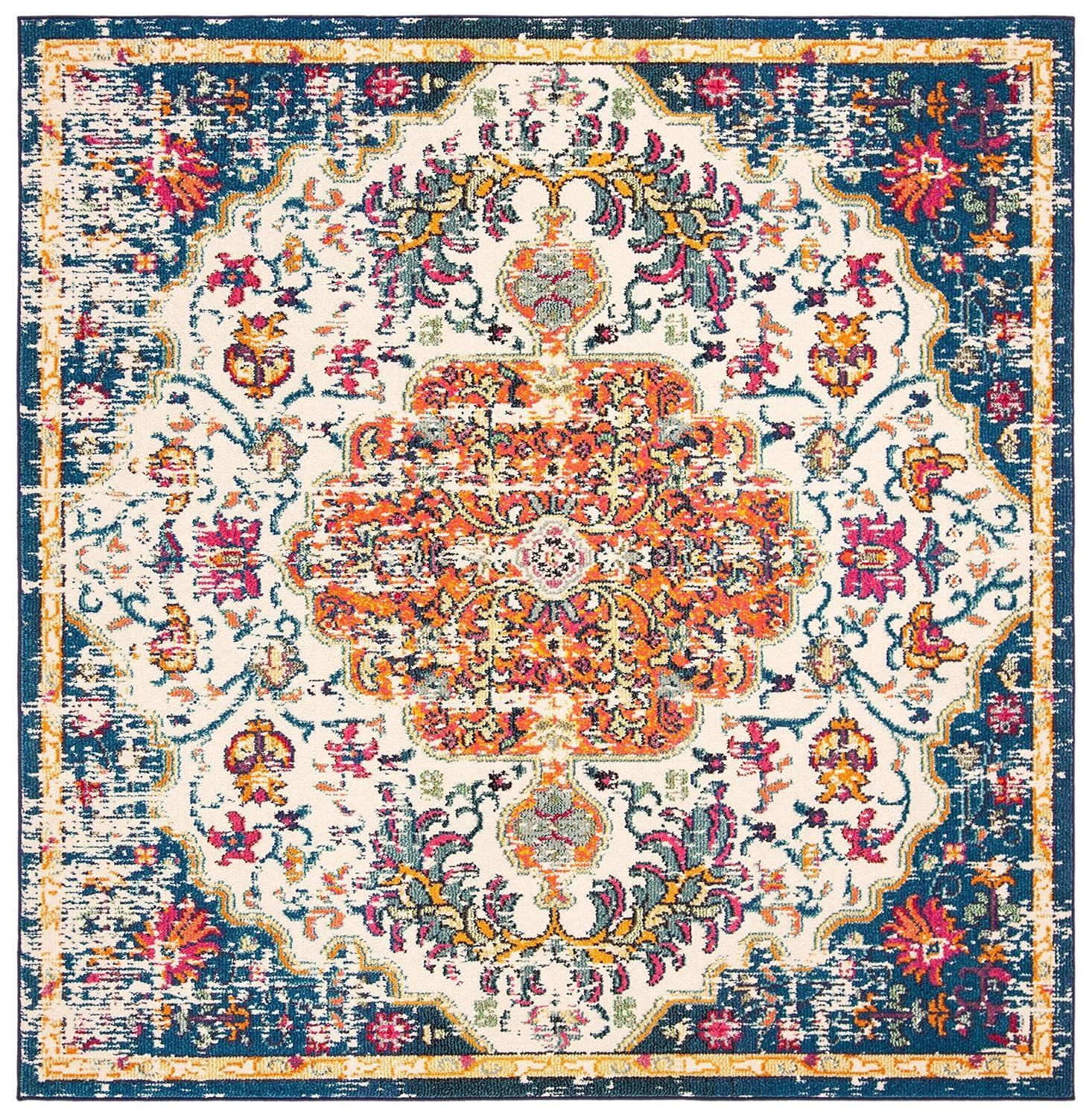 Madison MAD447 Power Loomed Indoor Area Rug - Ivory/Orange - 6'7"x6'7" - Safavieh