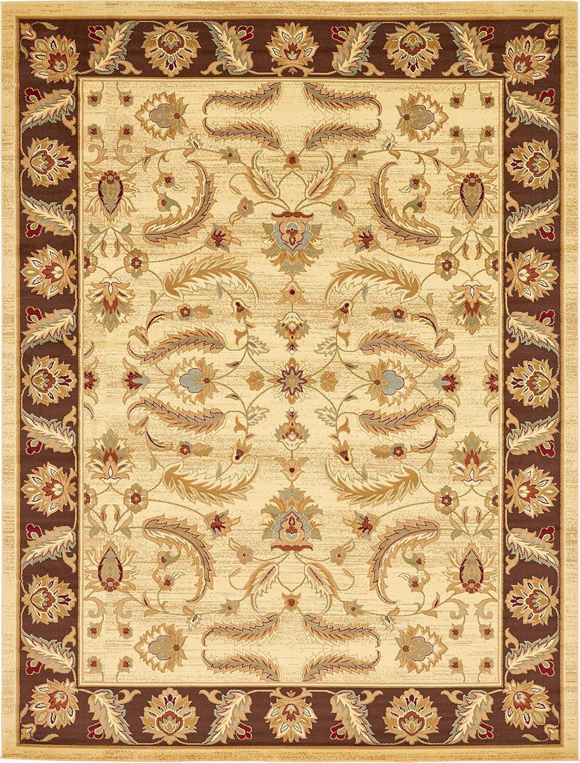 Elegant Cream Floral Synthetic 8' x 10' Rectangular Area Rug