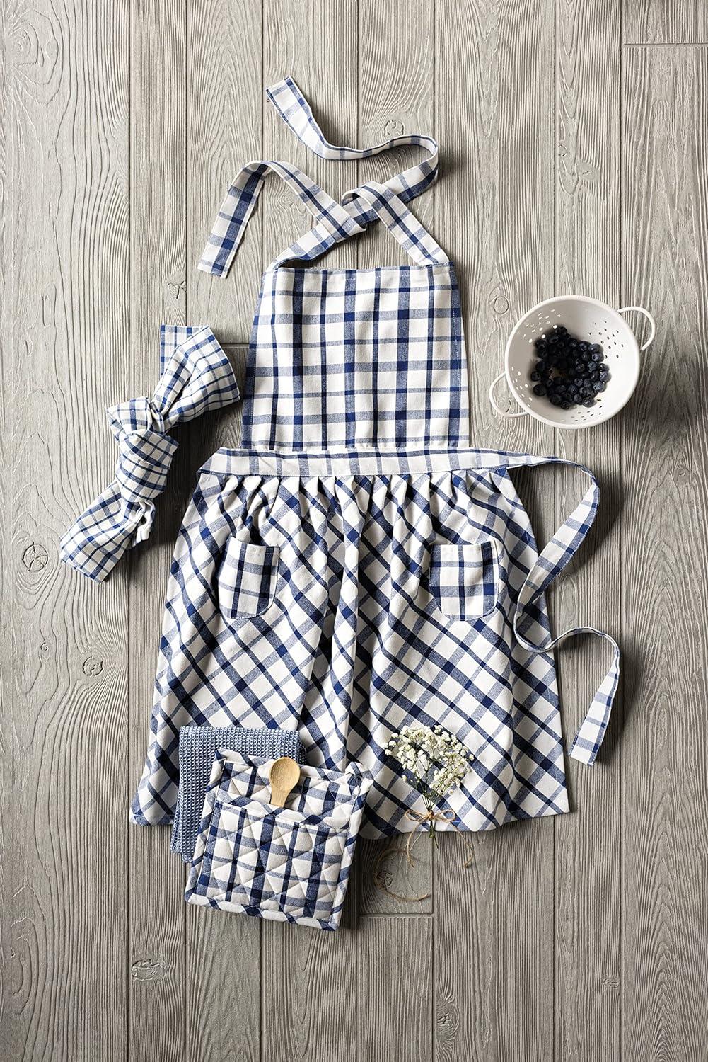 Blue and White Plaid Cotton Blend Vintage Bib Apron